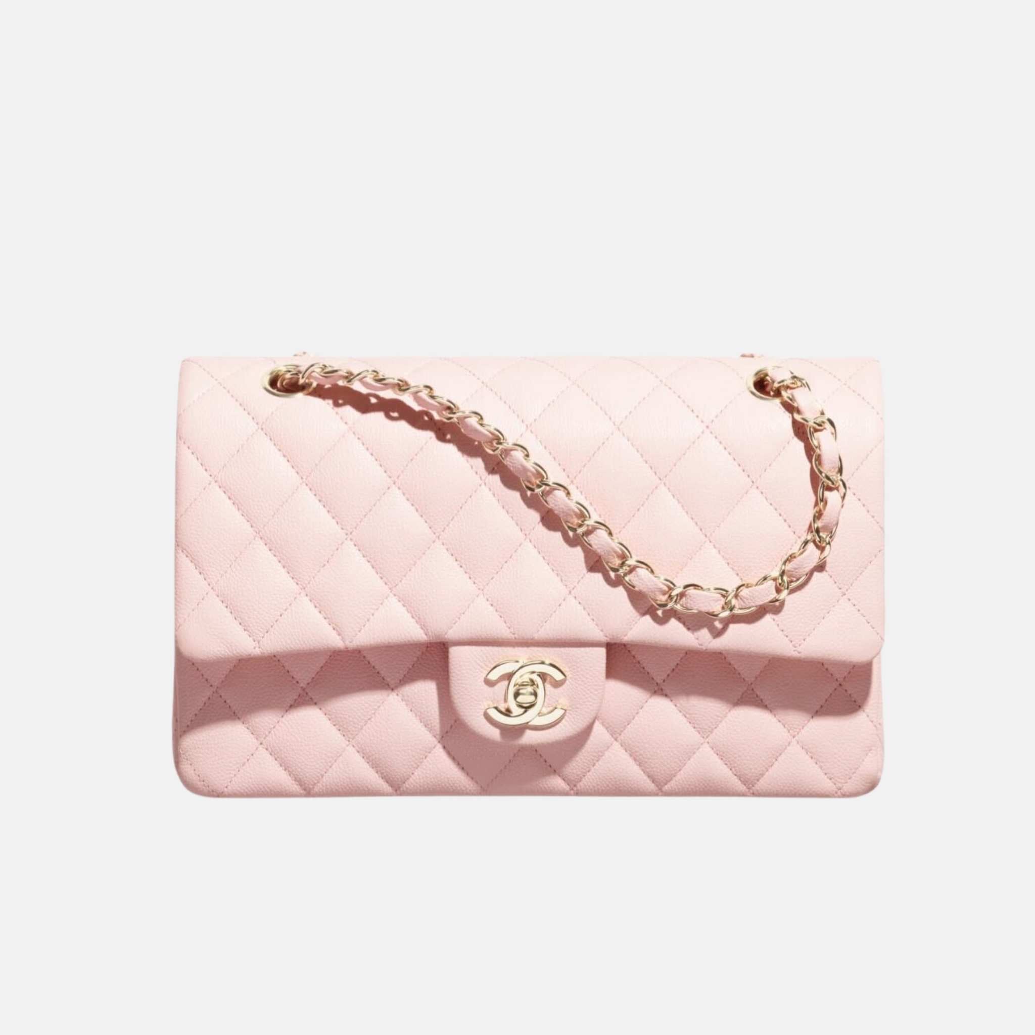 Chanel Classic 11.12 Handbag In Grained Shiny Calfskin And Gold Tone, Light Pink, Front