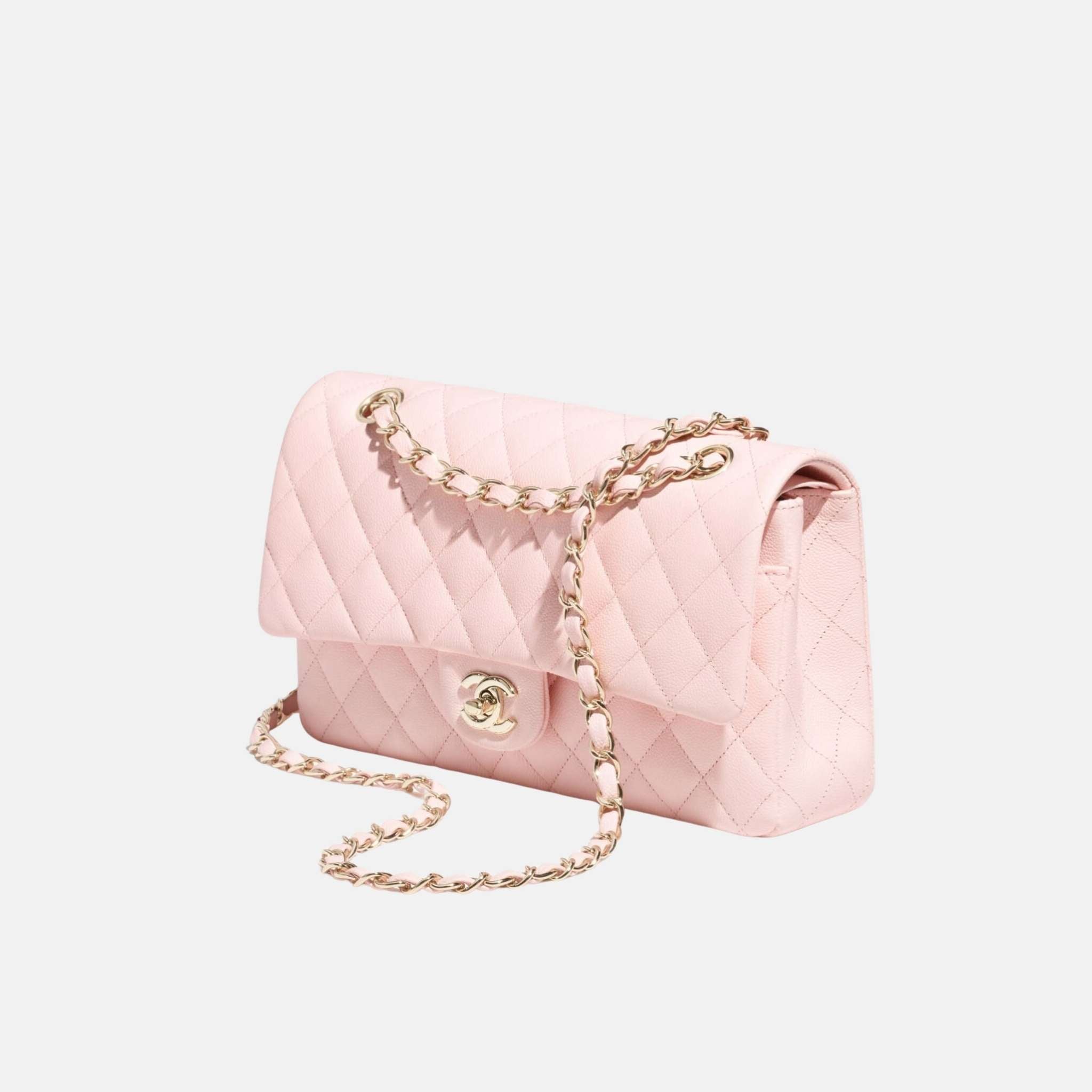 Chanel Classic 11.12 Handbag In Grained Shiny Calfskin And Gold Tone, Light Pink, Side