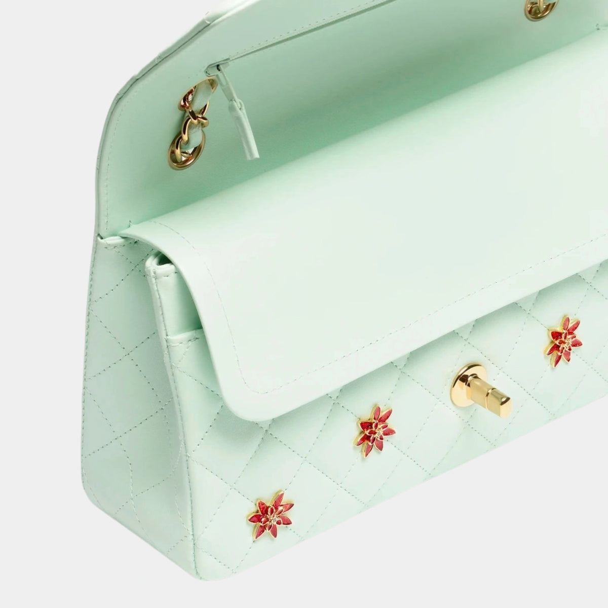 Chanel Classic bag 11.12 Lamb Enamel & Gilded Metal Green & orange