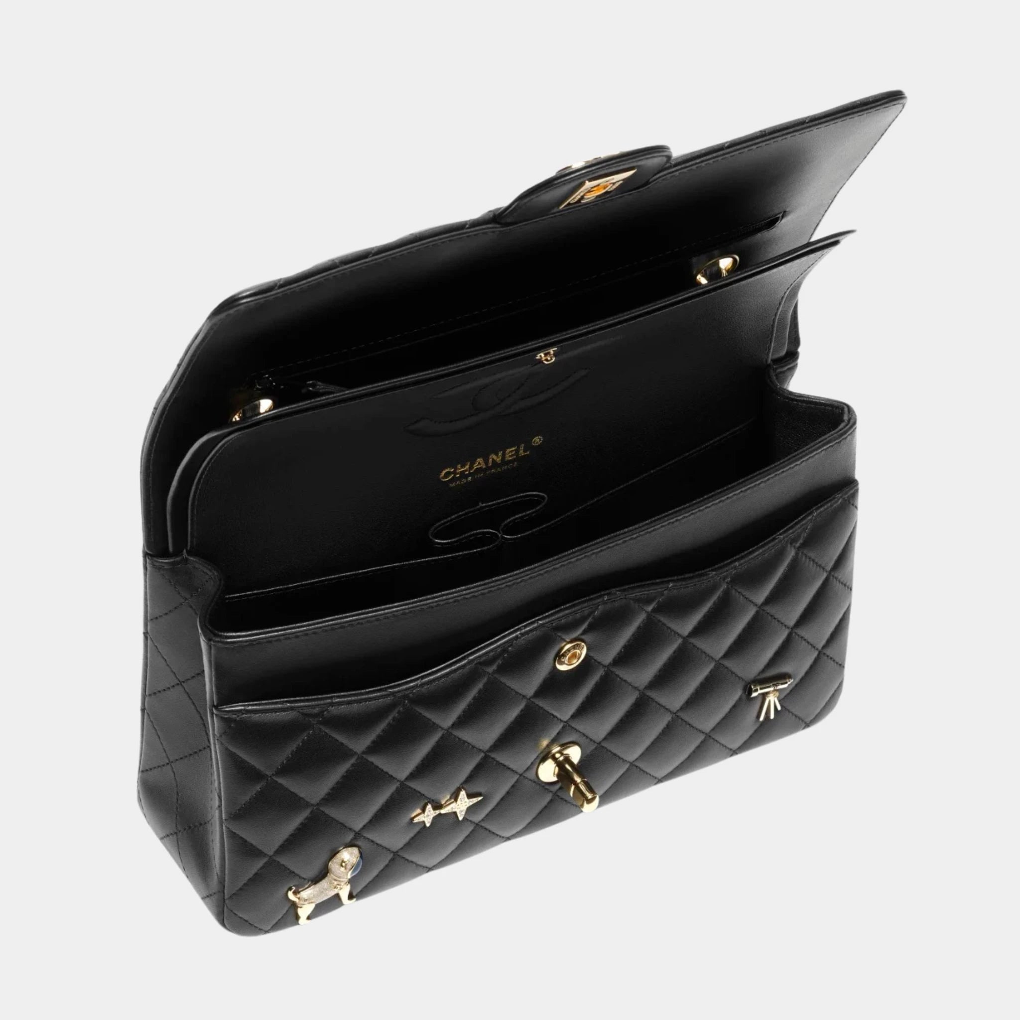 Chanel Classic bag 11.12 Lamb Enamel Rhinestones Silver & Gold Metal , Top