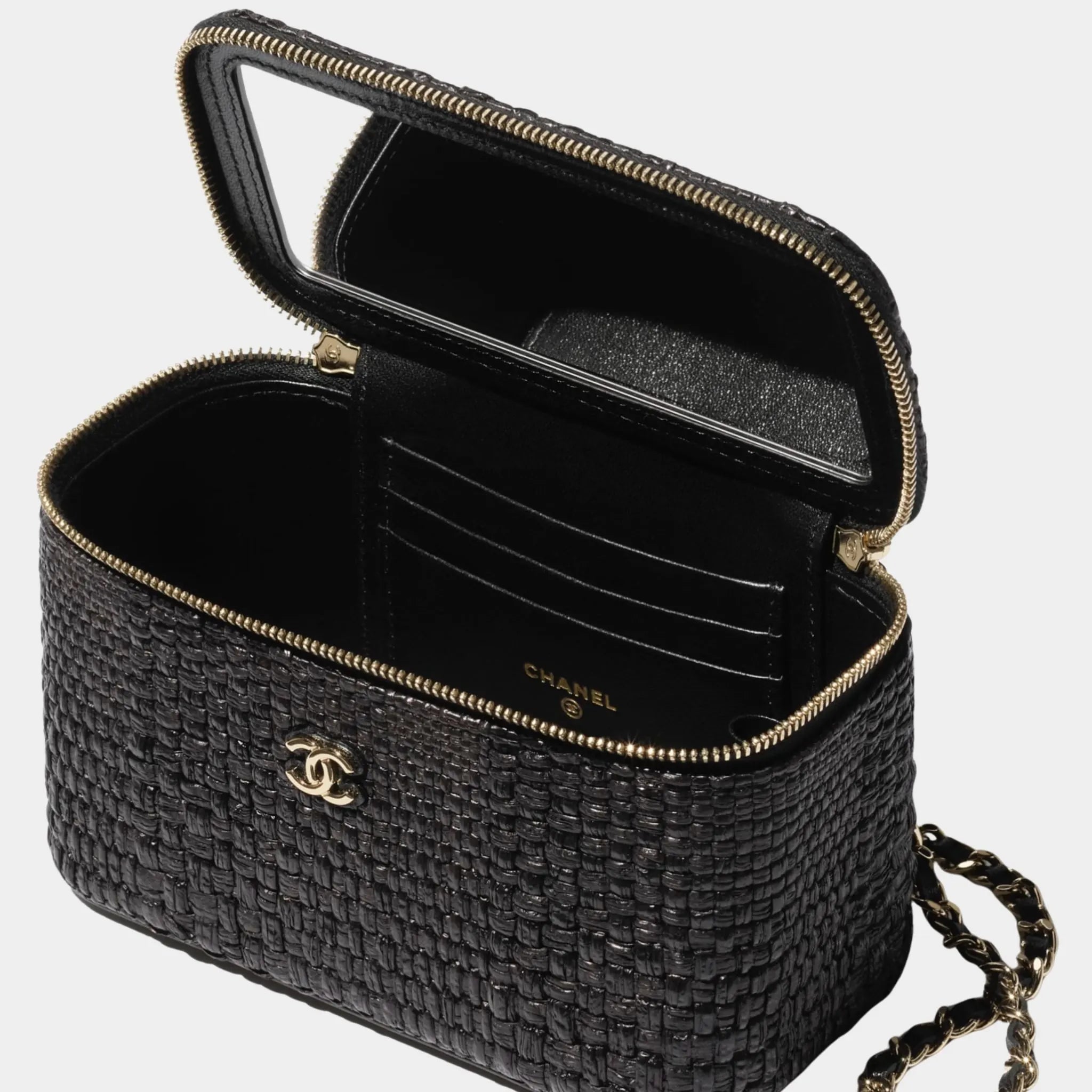 Chanel Classic Long Vanity With Chain Braided Raffia & Gold Tone Metal