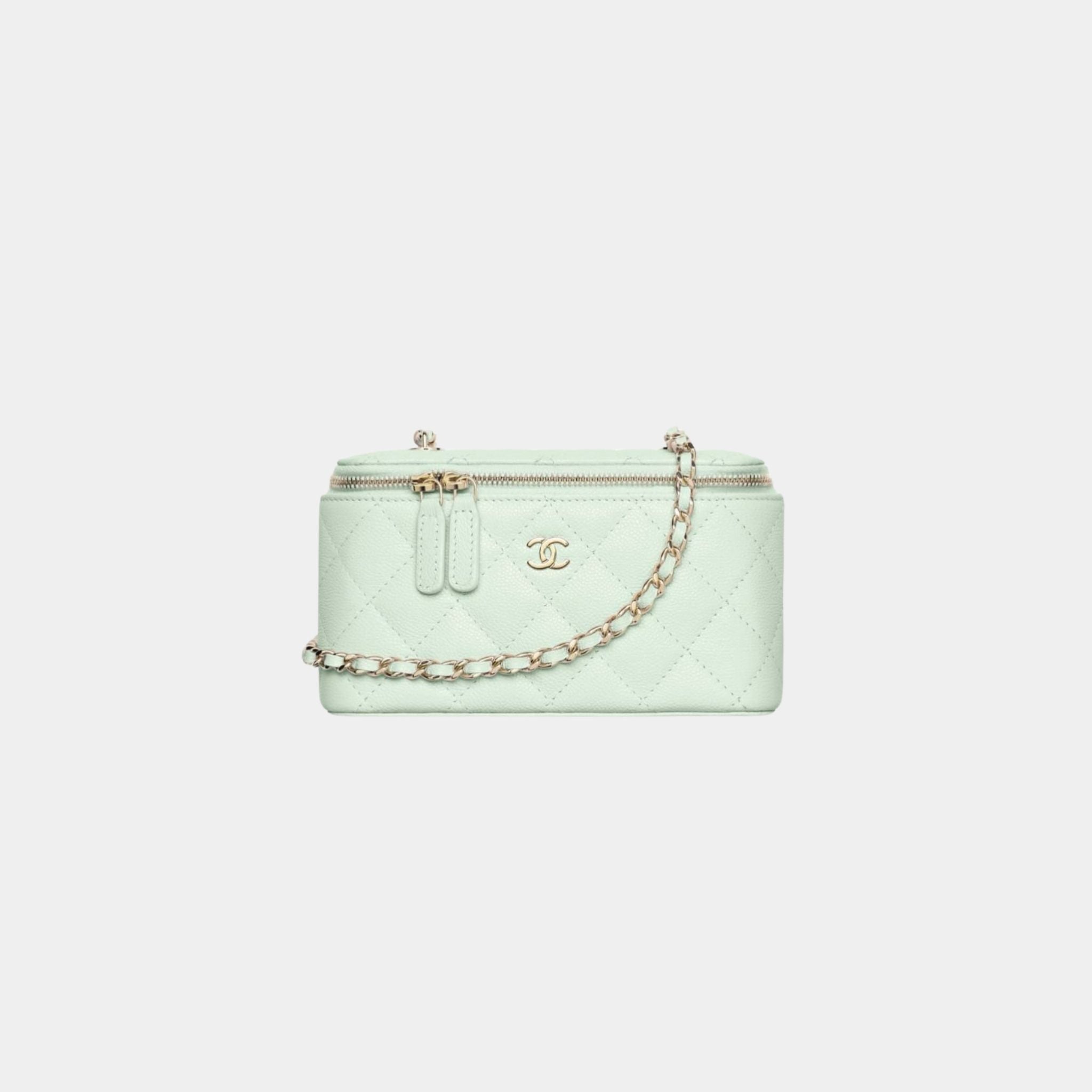 Chanel Classic Long Vanity with Chain in Grained Shiny Calfskin, Light Green