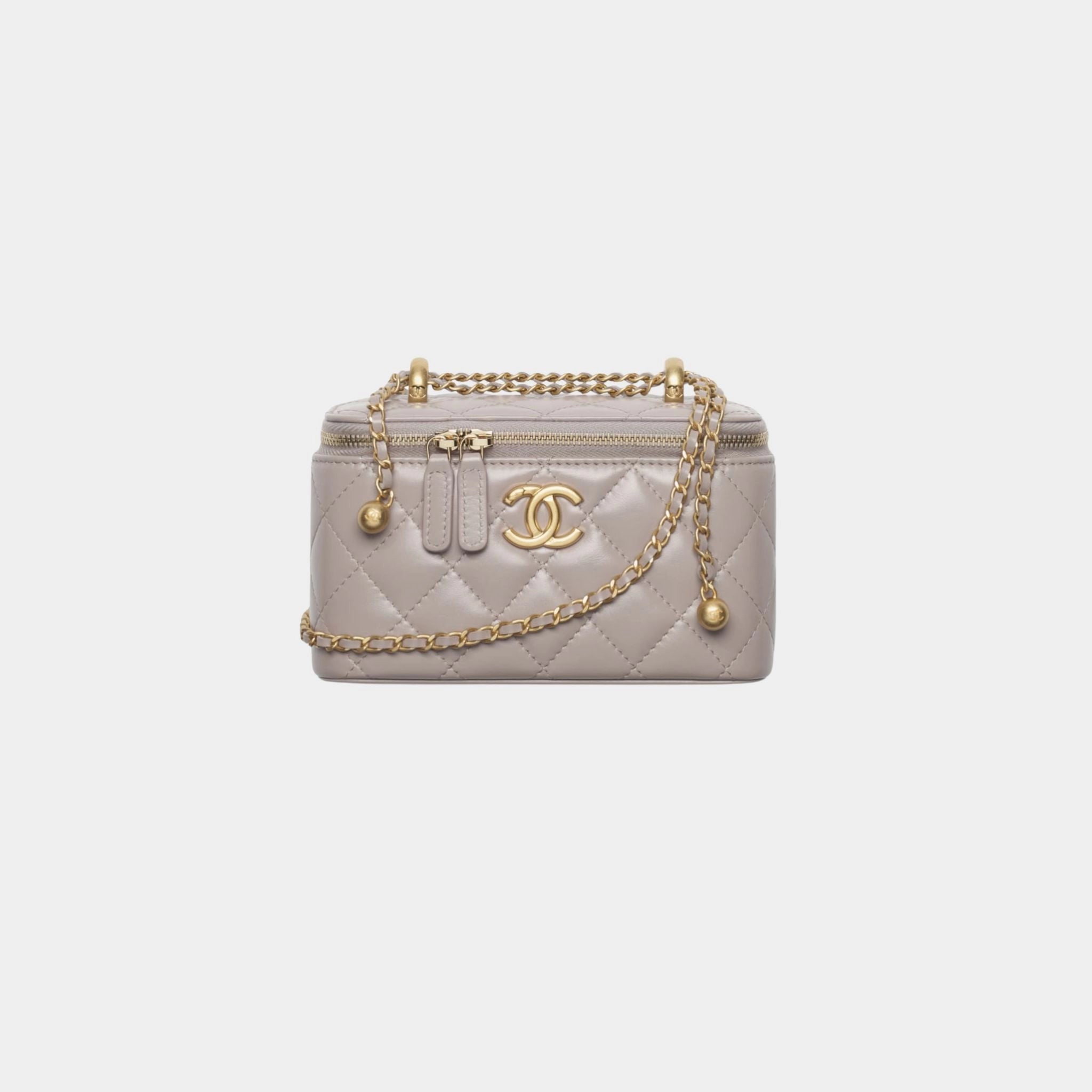 Classic Long Vanity With Chain Shiny calfskin & Gold Tone Metal dark Grey
