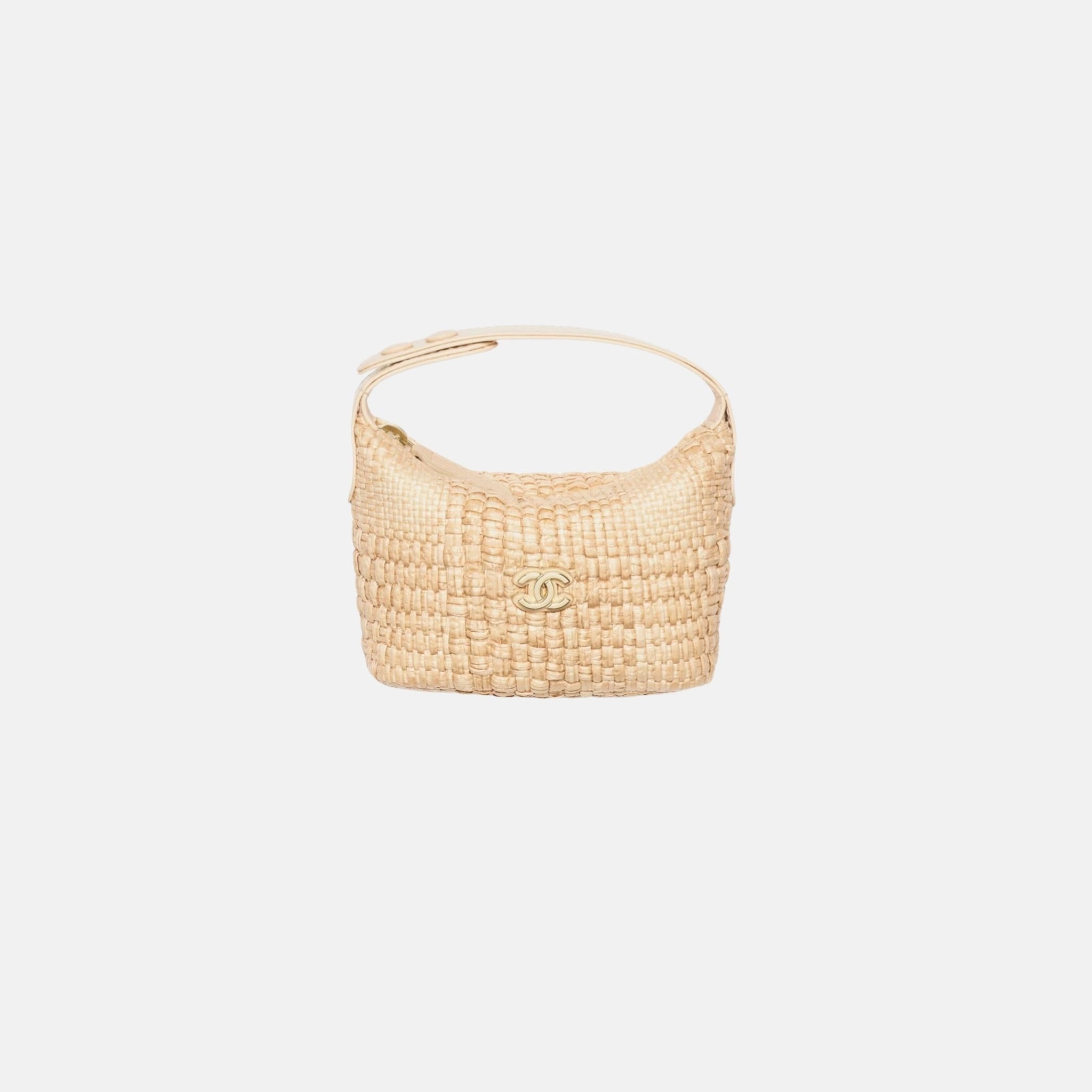 Chanel Classic Mini Bag Charm in Braided Raffia and Gold Tone Metal