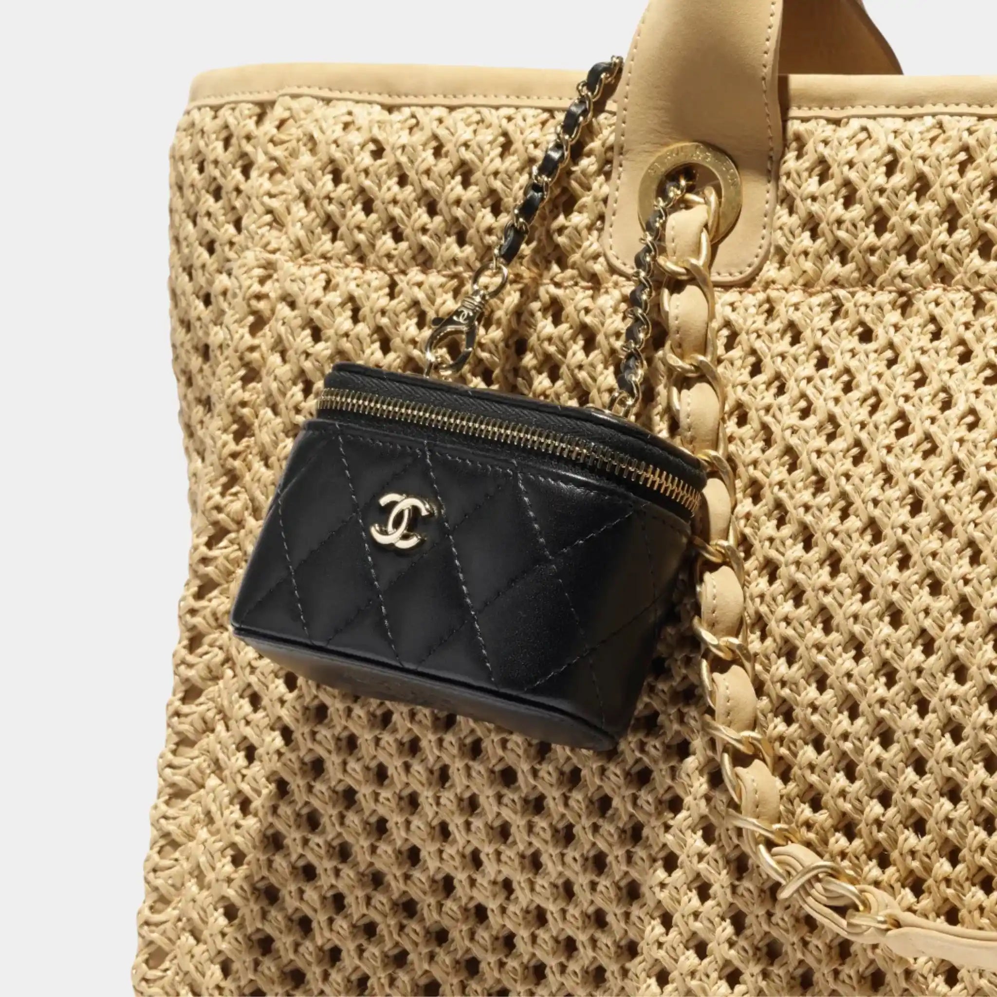 Chanel Classic Mini Bag Charm in Black Lambskin, Close