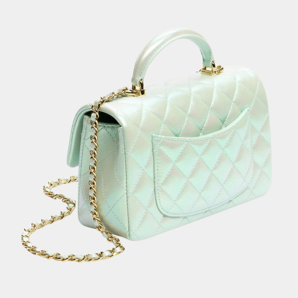 Classic Mini Bag With Handle Iridescent Calfskin & Gold-Tone Metal Light Green