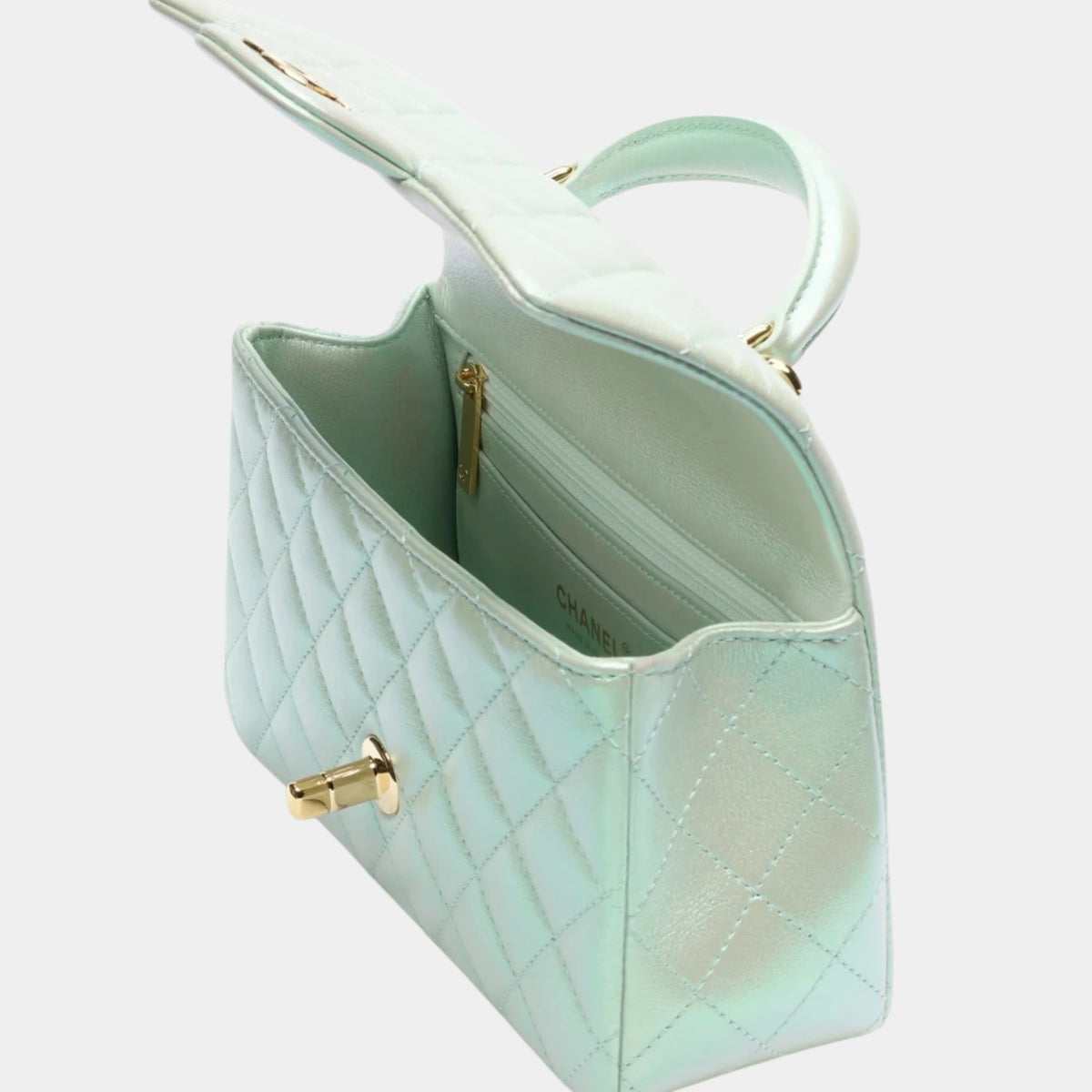 Classic Mini Bag With Handle Iridescent Calfskin & Gold-Tone Metal Light Green