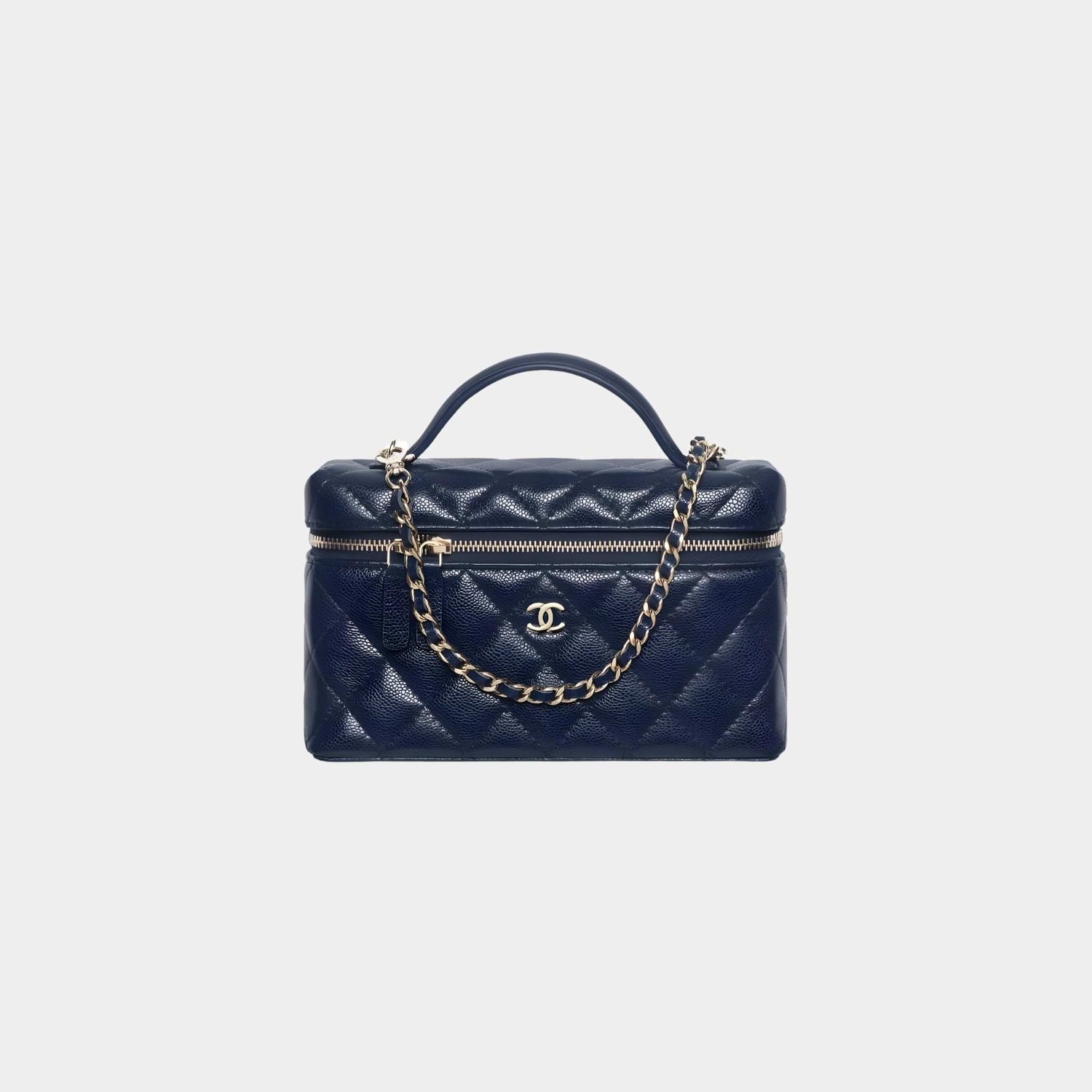Chanel Classic Vanity with Chain in Grained Shiny Calfskin, Navy Blue