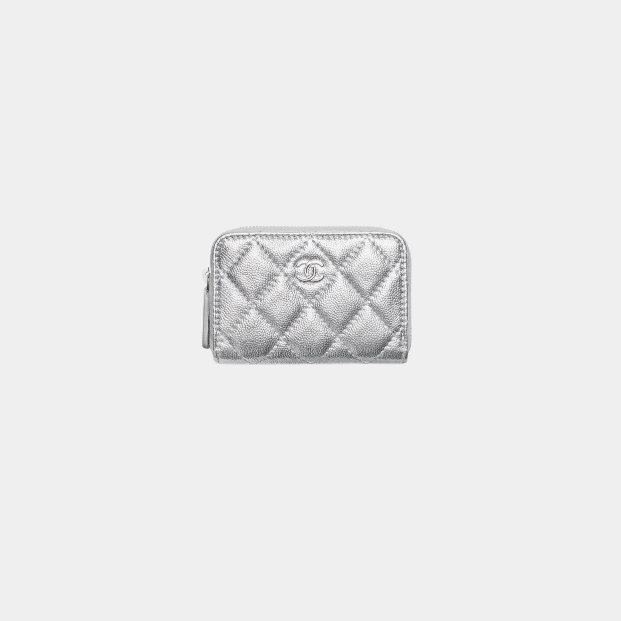 Classic Zipped Coin Purse Grained Calfskin & Metal