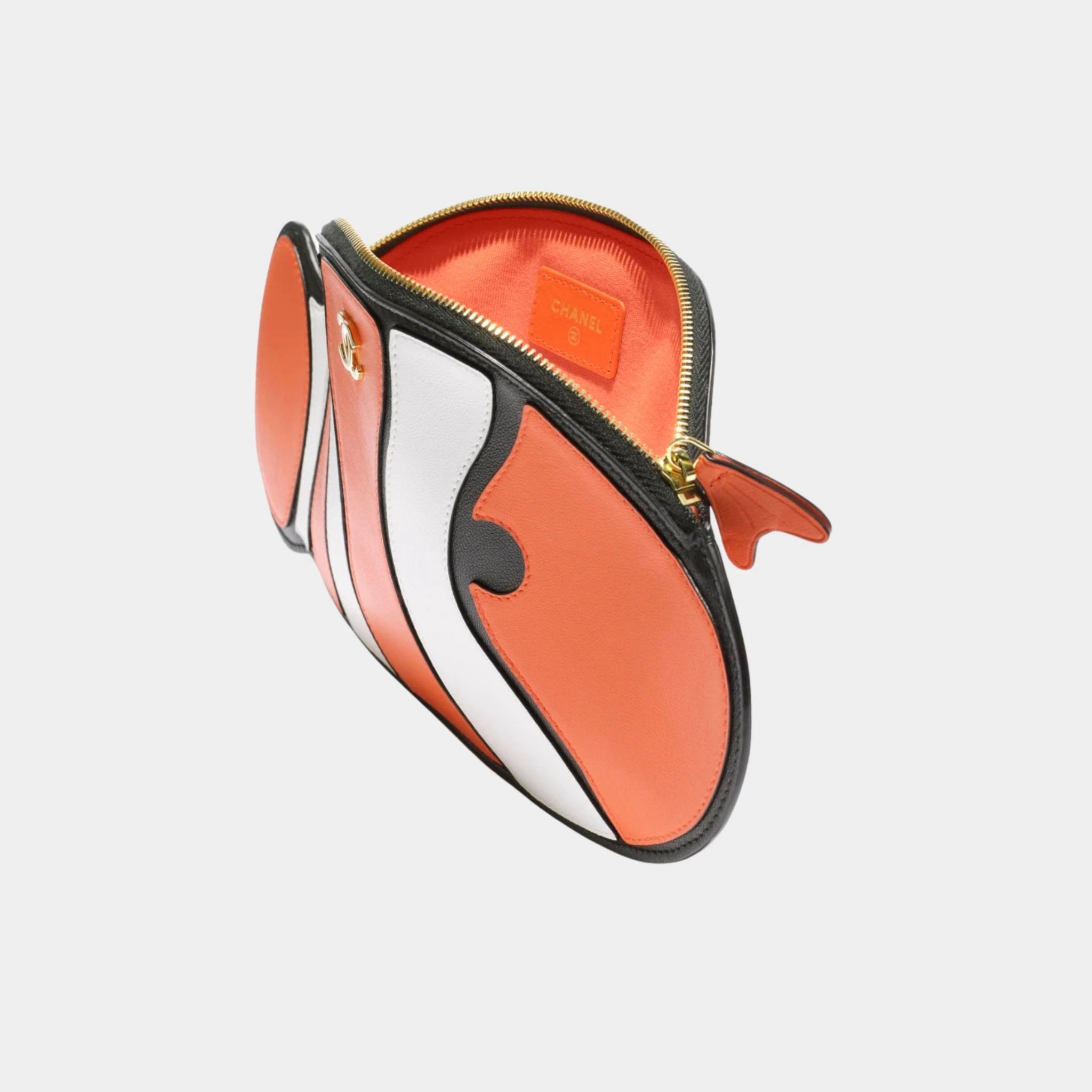 Chanel Clownfish Pouch Lamb & Gold-Plated Metal Orange White & Black, Front