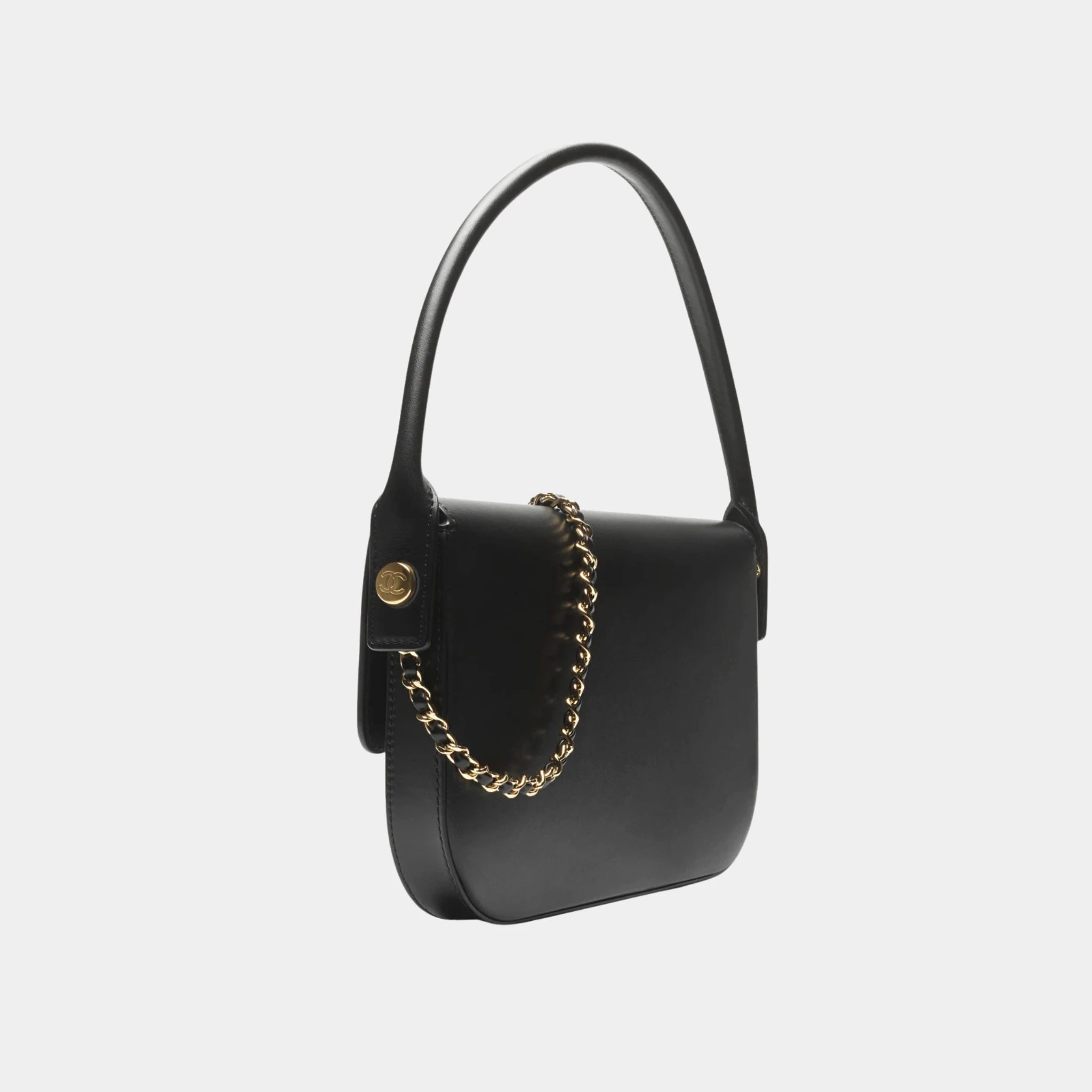Chanel Clutch in Black Shiny Calfskin & Gold-Tone Metal, Back