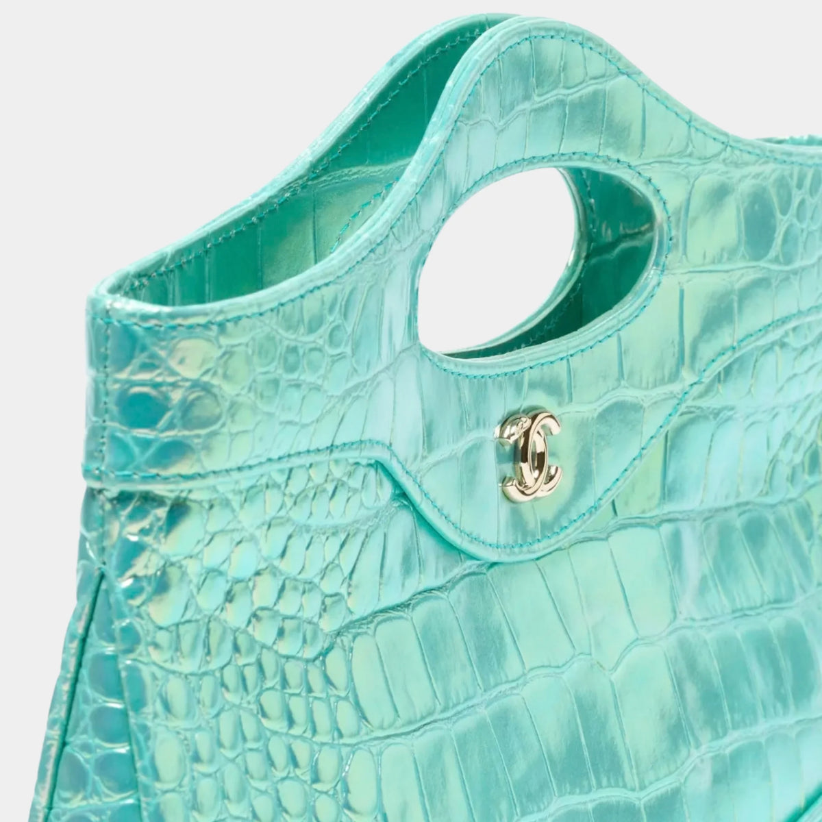 Clutch with chain Crocodile Embossed Calfskin & Gold-Tone Metal