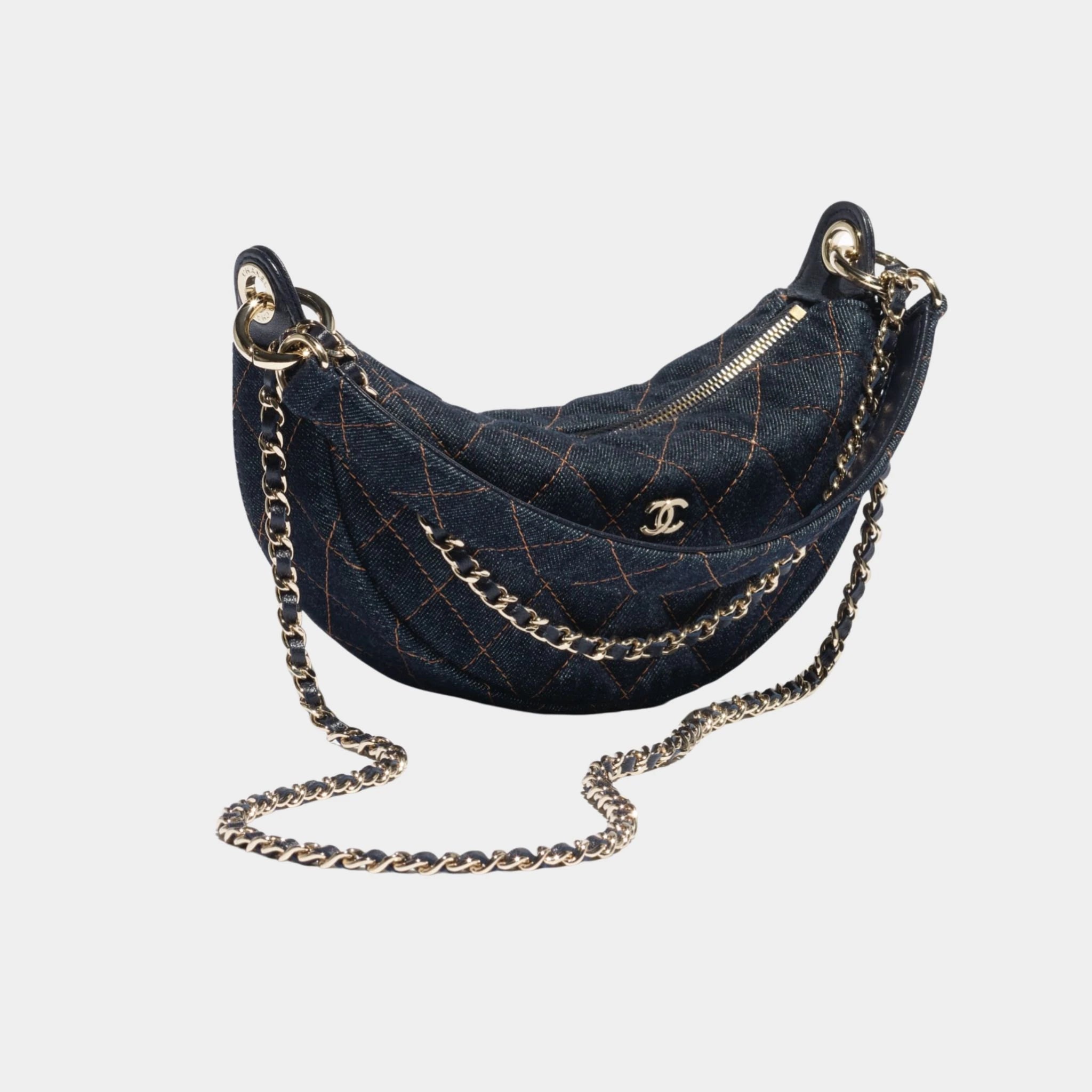 Clutch With Chain Denim & Gold Metal, Side