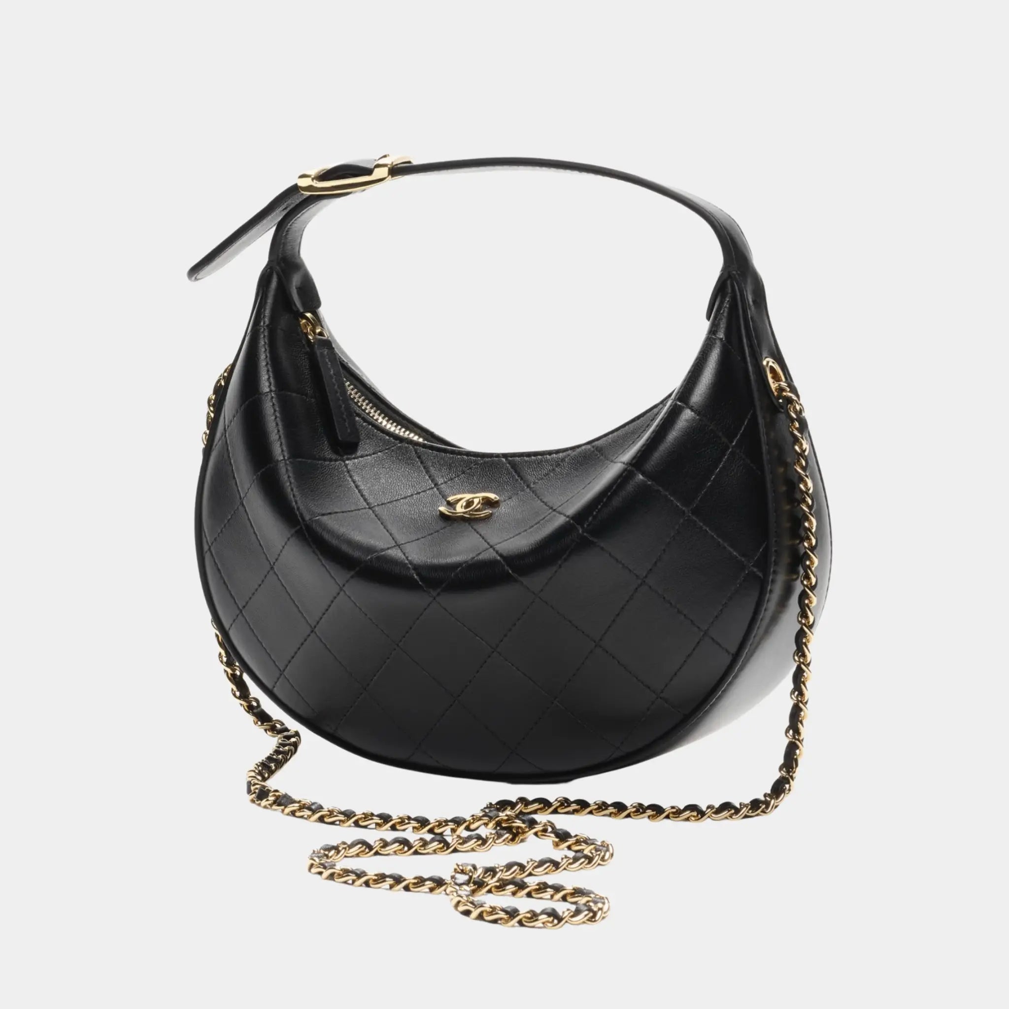 Chanel Clutch with Chain in Lambskin, Black, Side