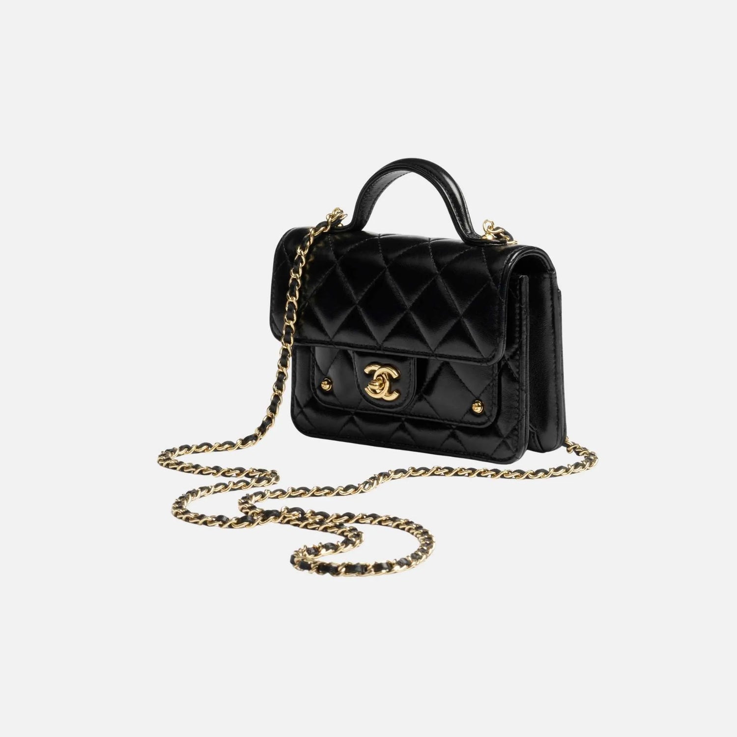 Chanel Clutch with Chain in Shiny Lambskin and Gold Metal, Side