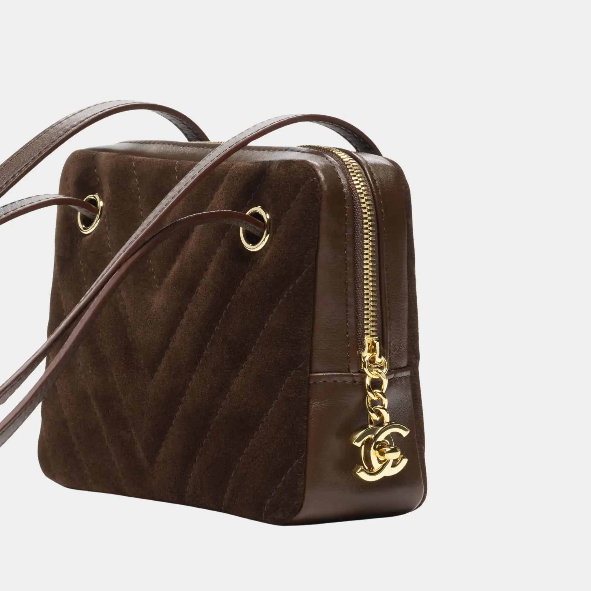 Clutch with Leather Strap Dark Brown Suede Calfskin & Lambskin