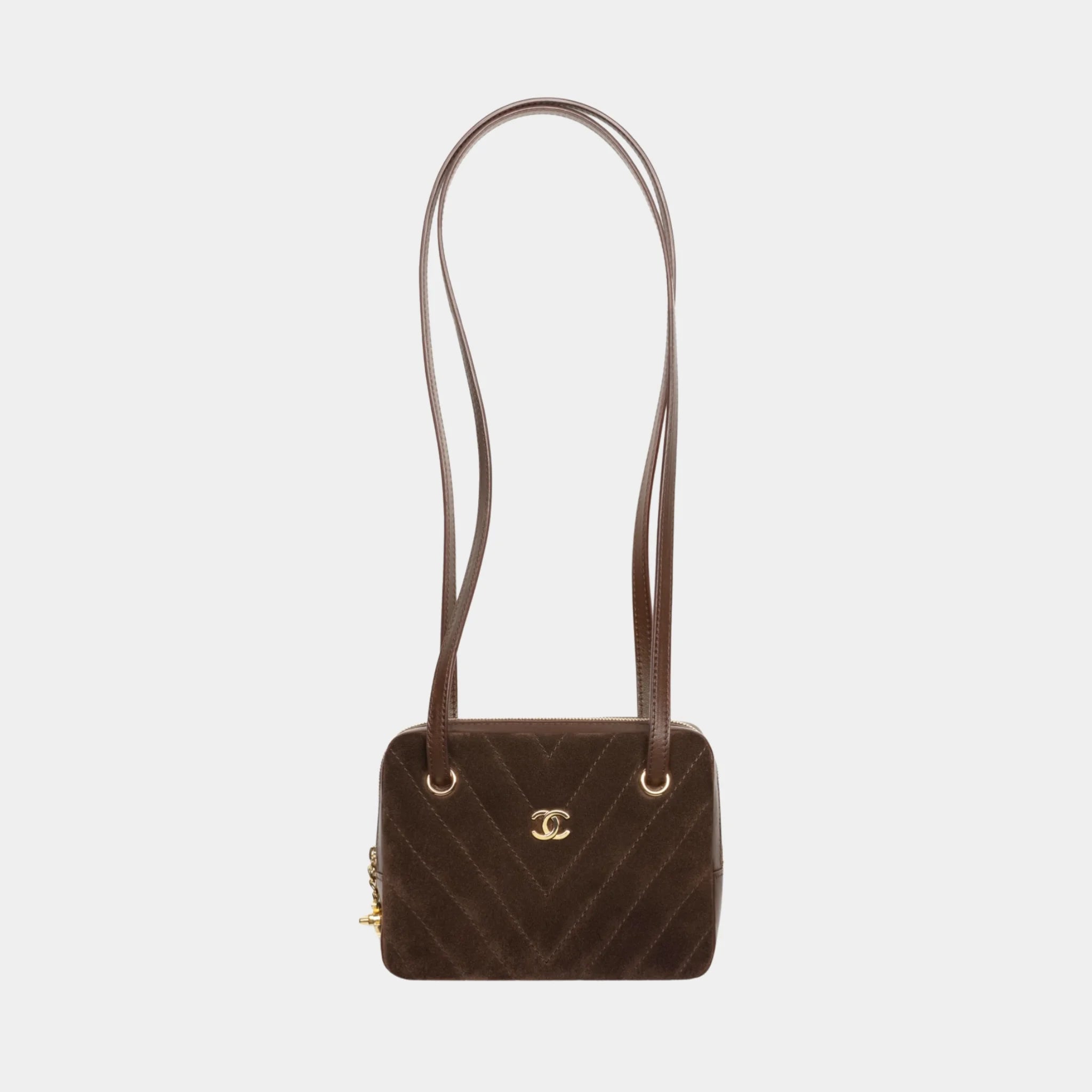 Clutch with Leather Strap Dark Brown Suede Calfskin & Lambskin