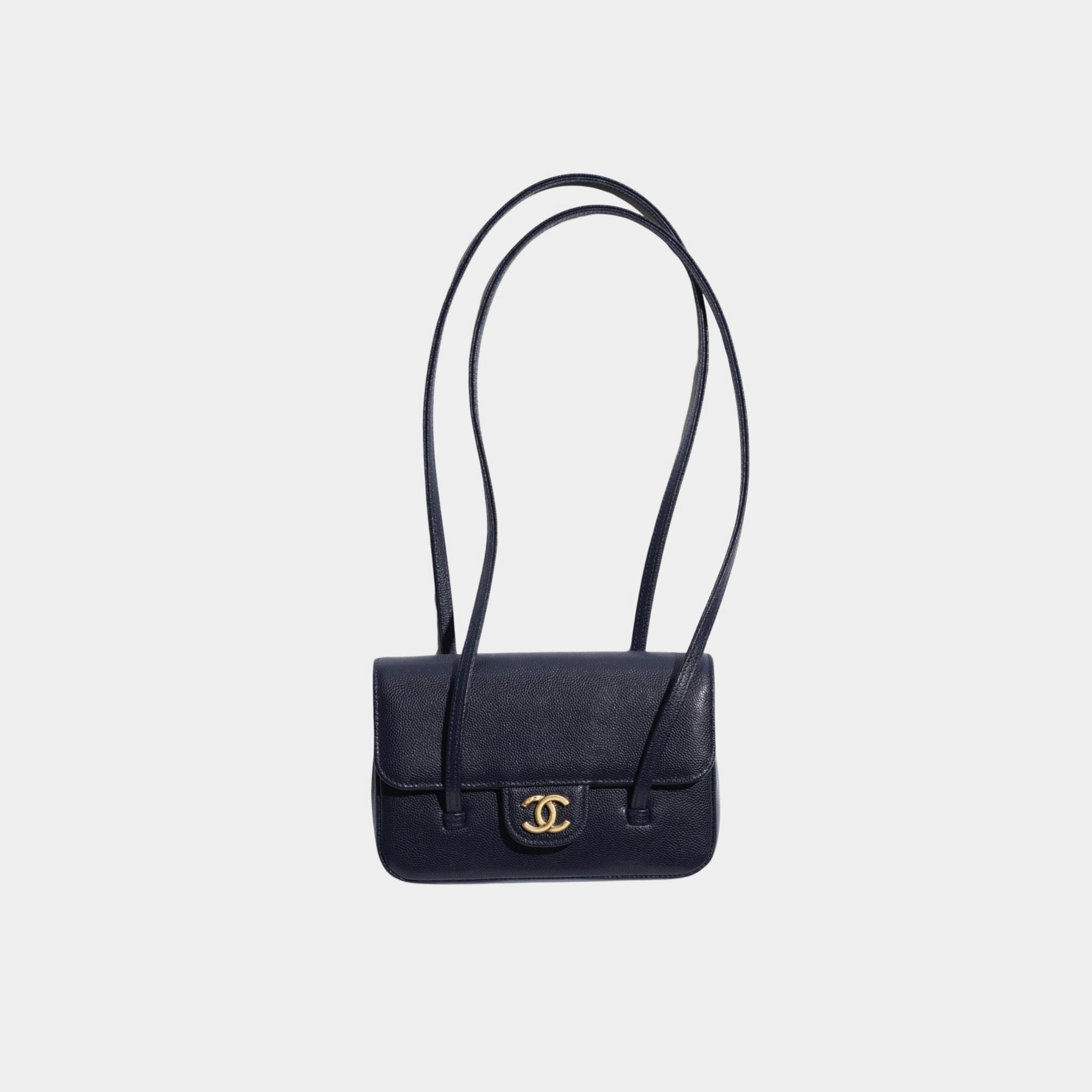 Chanel Clutch With Leather Strap Calfskin & Gold Tone Metal, Dark Blue