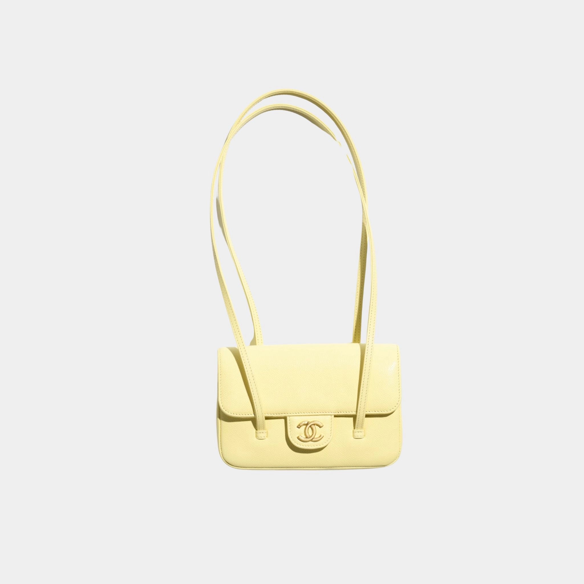 Chanel Clutch With Leather Strap Calfskin & Gold Tone Metal, Yellow