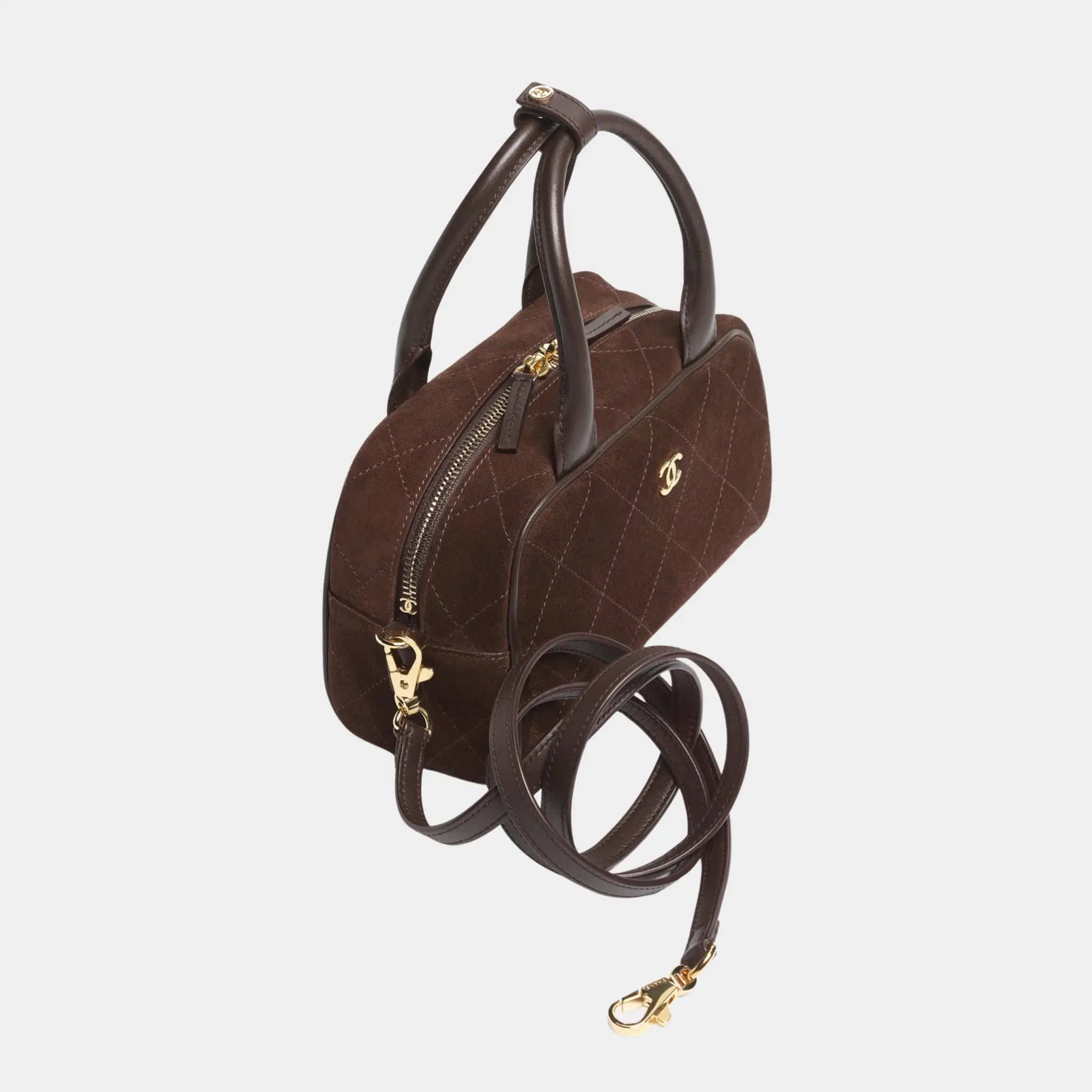 Chanel Clutch with Leather Strap in Dark Brown Suede & Calfskin, Top