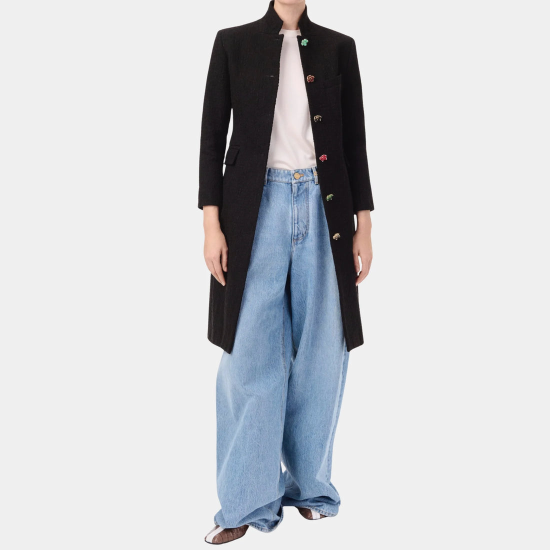 Chanel Coat Cotton Tweed in Black, Front