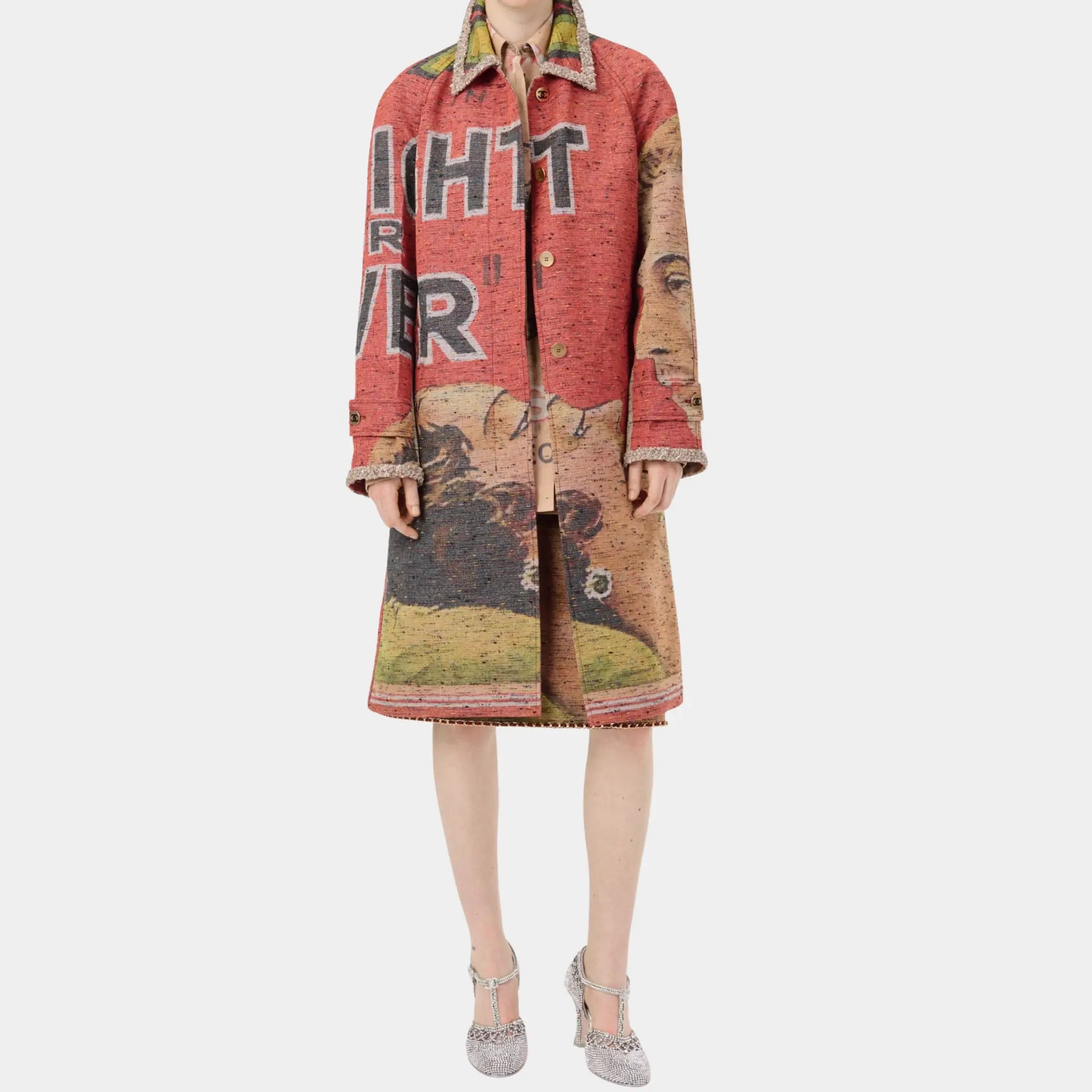 Chanel Coat Mixed Fibres in Red & Multicolor, Red, Multicolor, Front