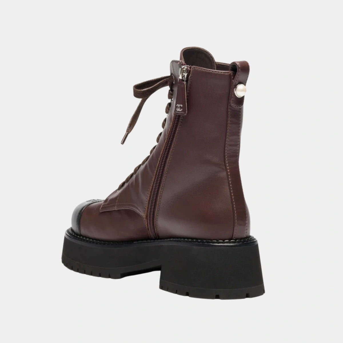Chanel Combat Boots Calfskin Dark Brown & Black