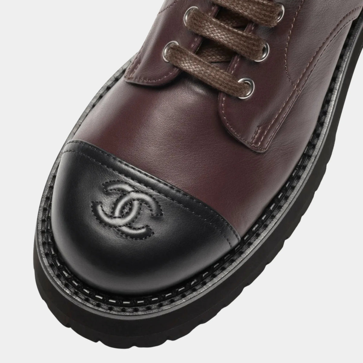 Chanel Combat Boots Calfskin Dark Brown & Black