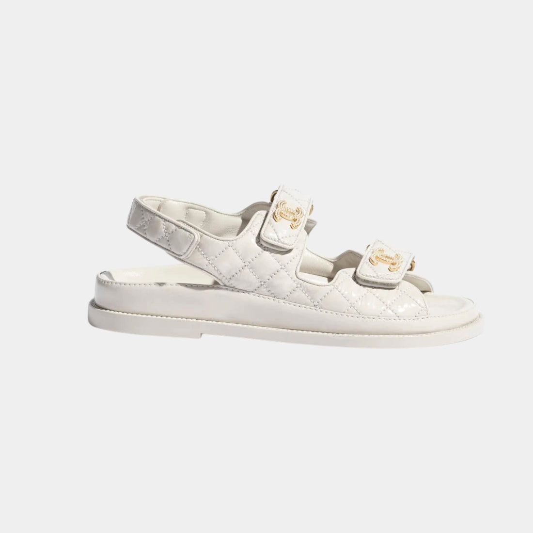 Chanel Dad Shoes in Shiny Lambskin, Ivory, Side