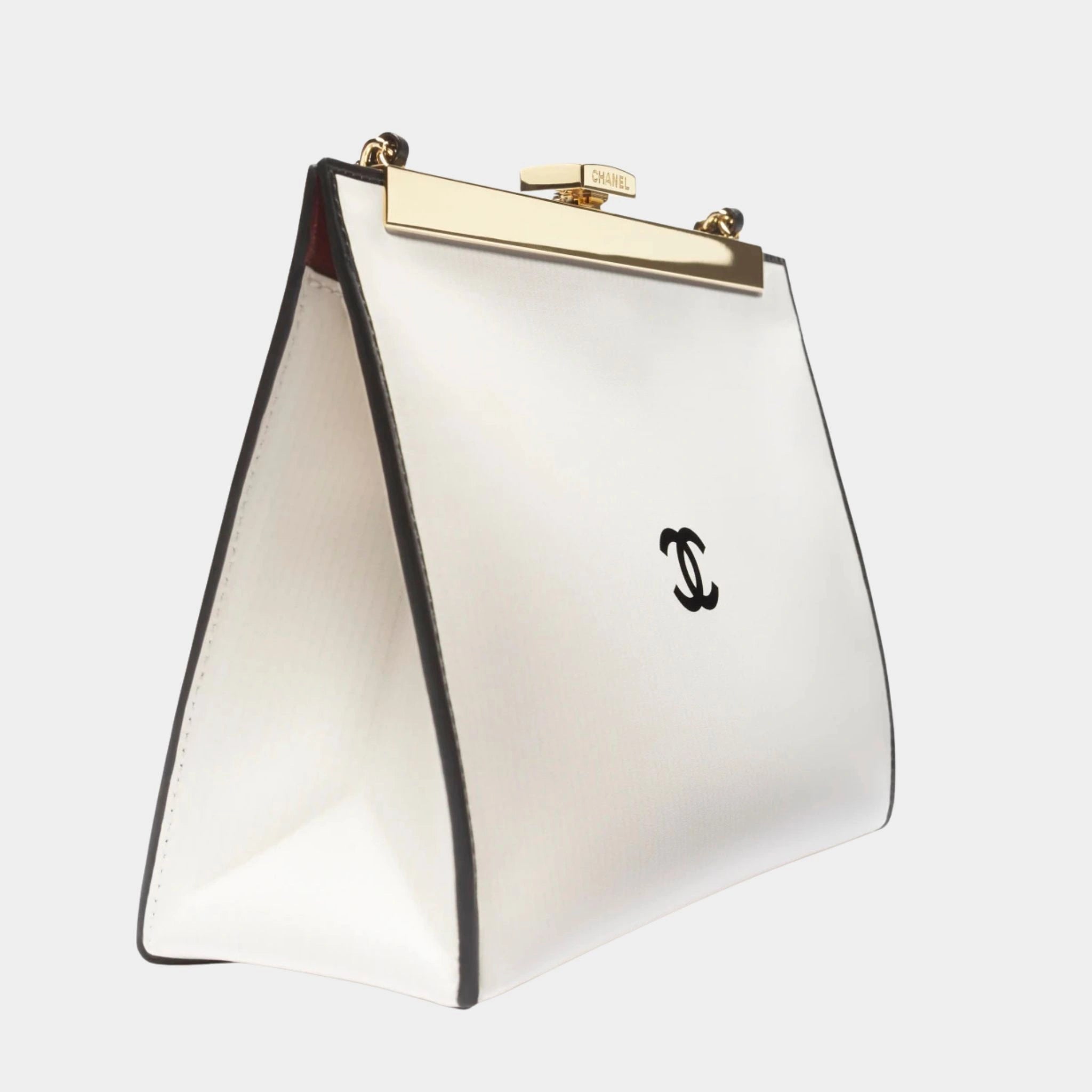 Evening Bag Printed Calfskin & Gold-Tone Metal Black & White, Side