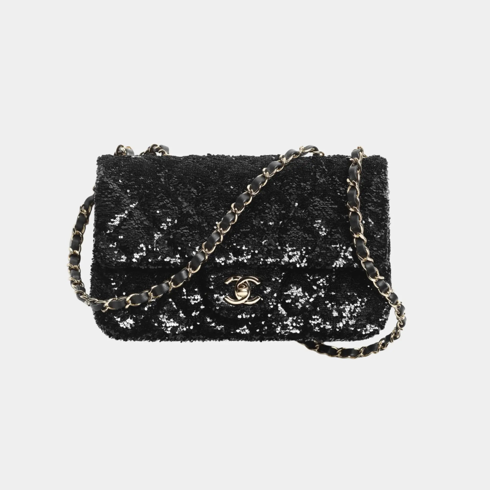 Chanel Evening Bag, Quilted Sequins and Gold-Tone Metal, Black
