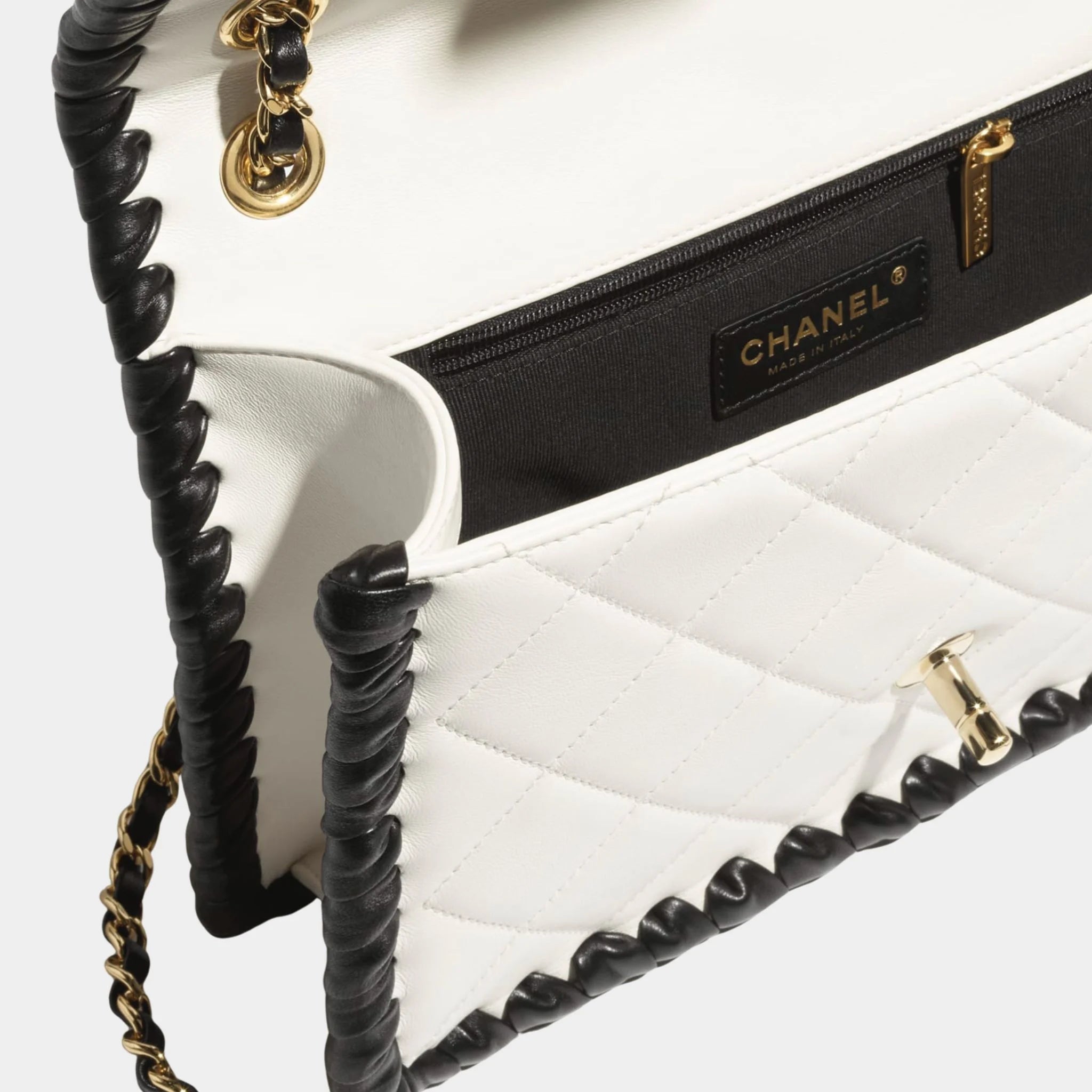 Flap Bag Lambskin Braided Calfskin & Gold Tone Metal