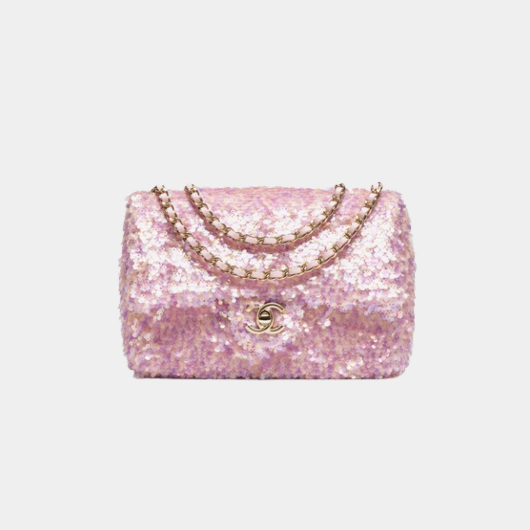Chanel Flap Bag Sequins & Gold Tone Metal Pink And Light pink