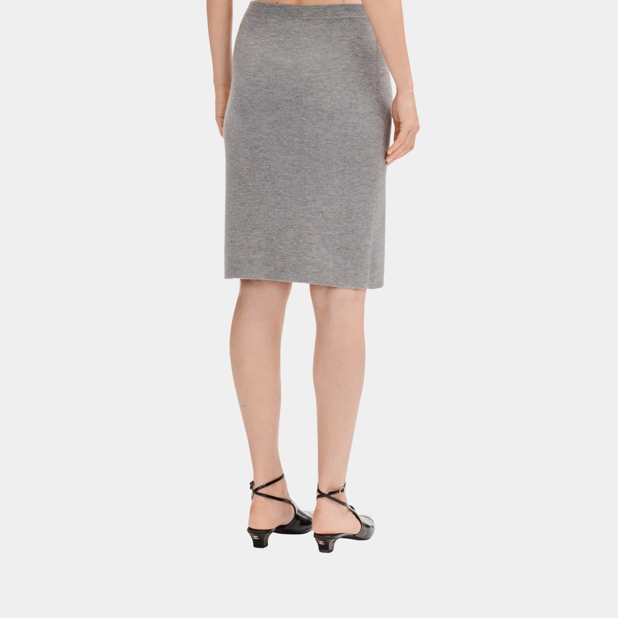 Chanel Grey Midi Skirt in Cashmere and Silk, Back