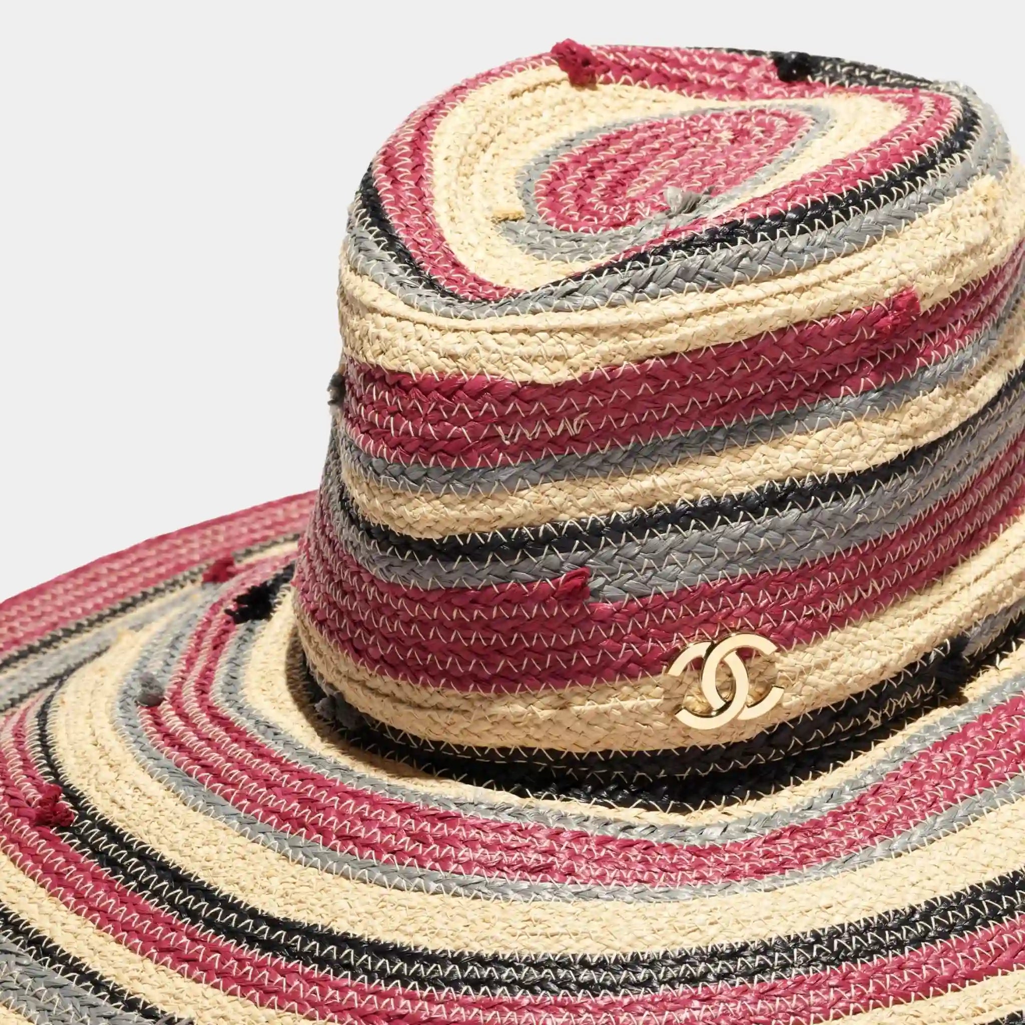Chanel Hat Straw Glass & Metal Beige Multicolor & Gold
