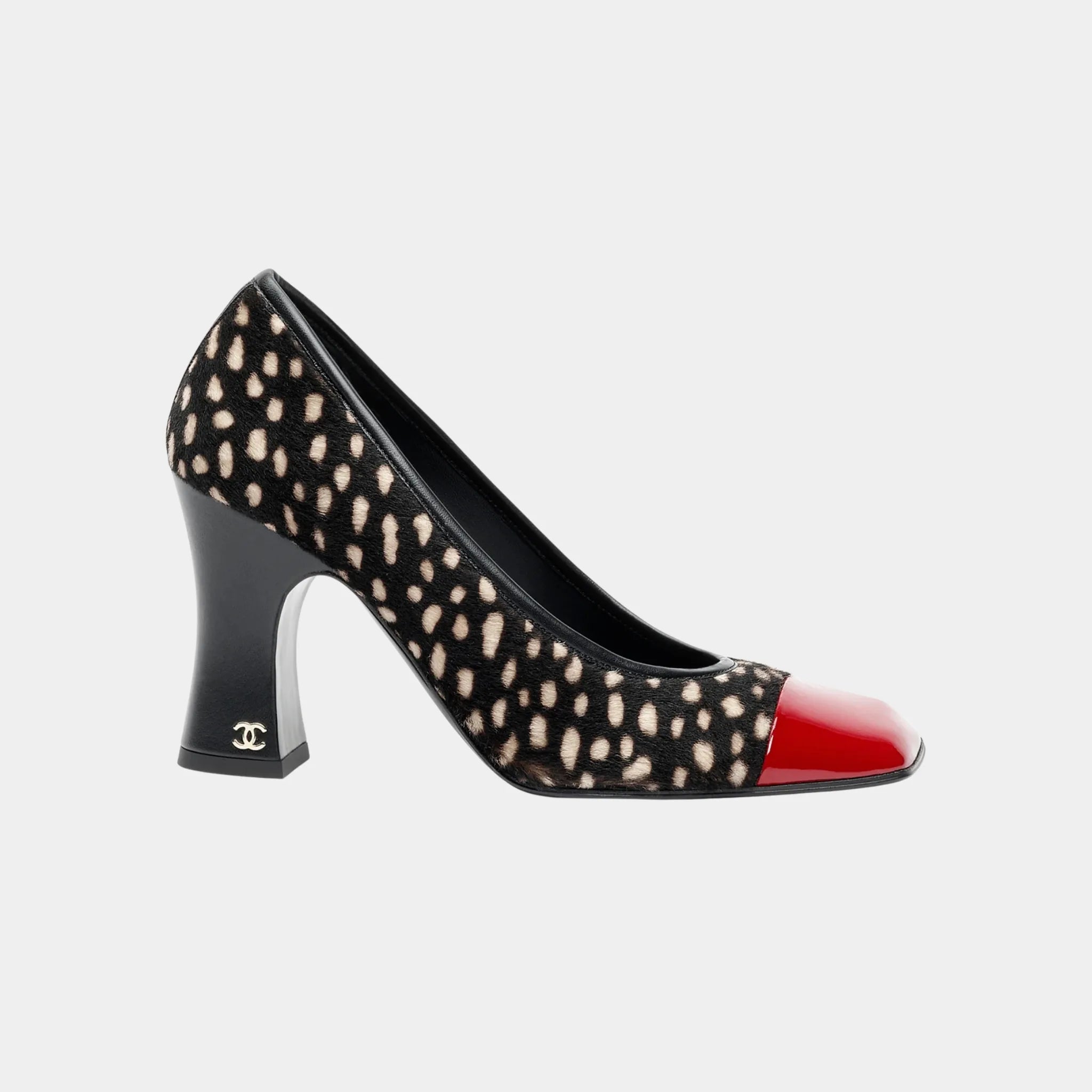 Chanel Pumps Lambskin & Patent Calfskin in Black White & Dark Red, Side