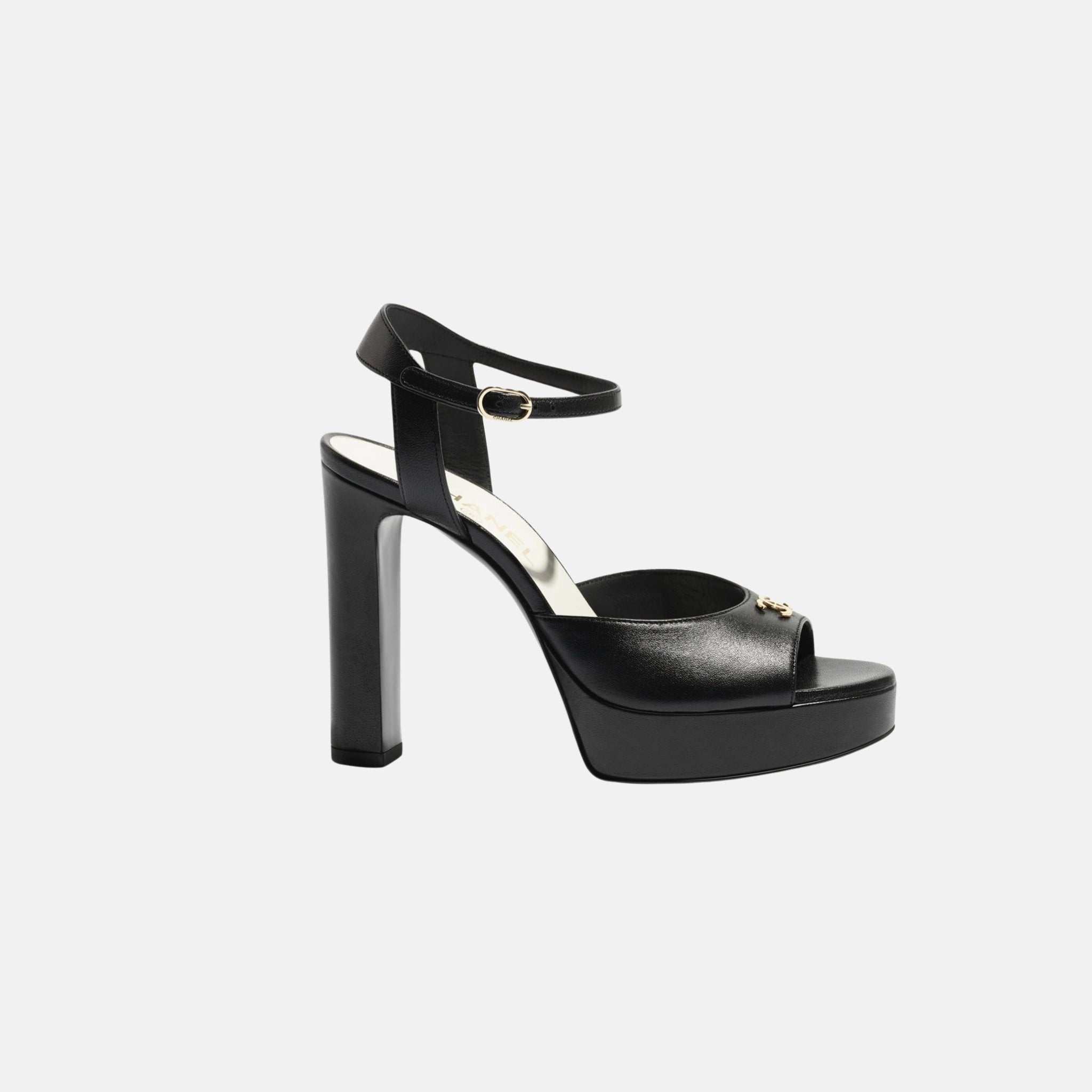 Chanel Heeled Sandals, Lambskin Black Side