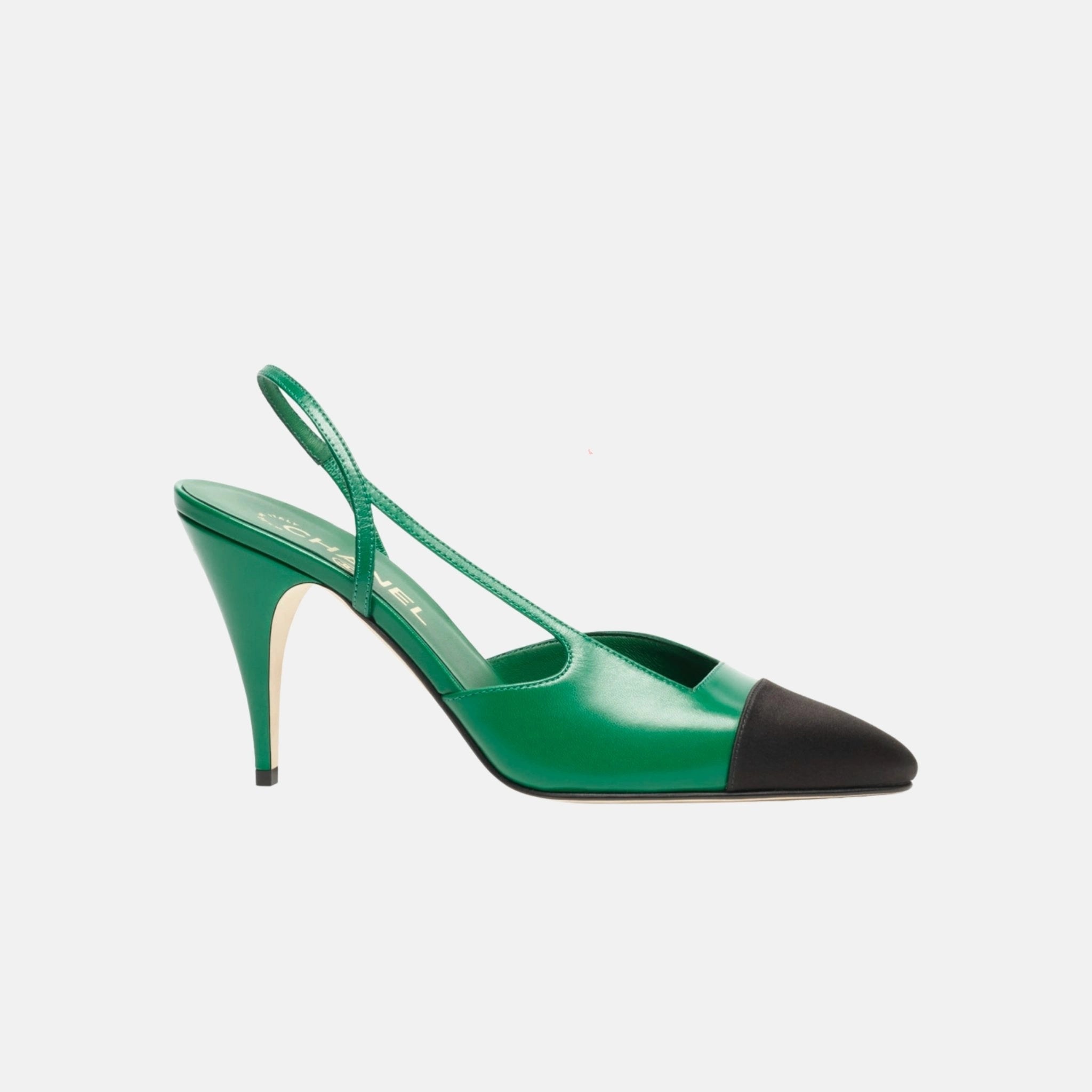 Chanel Heeled Slingbacks Goatskin Mixed Fibers, Green, Side