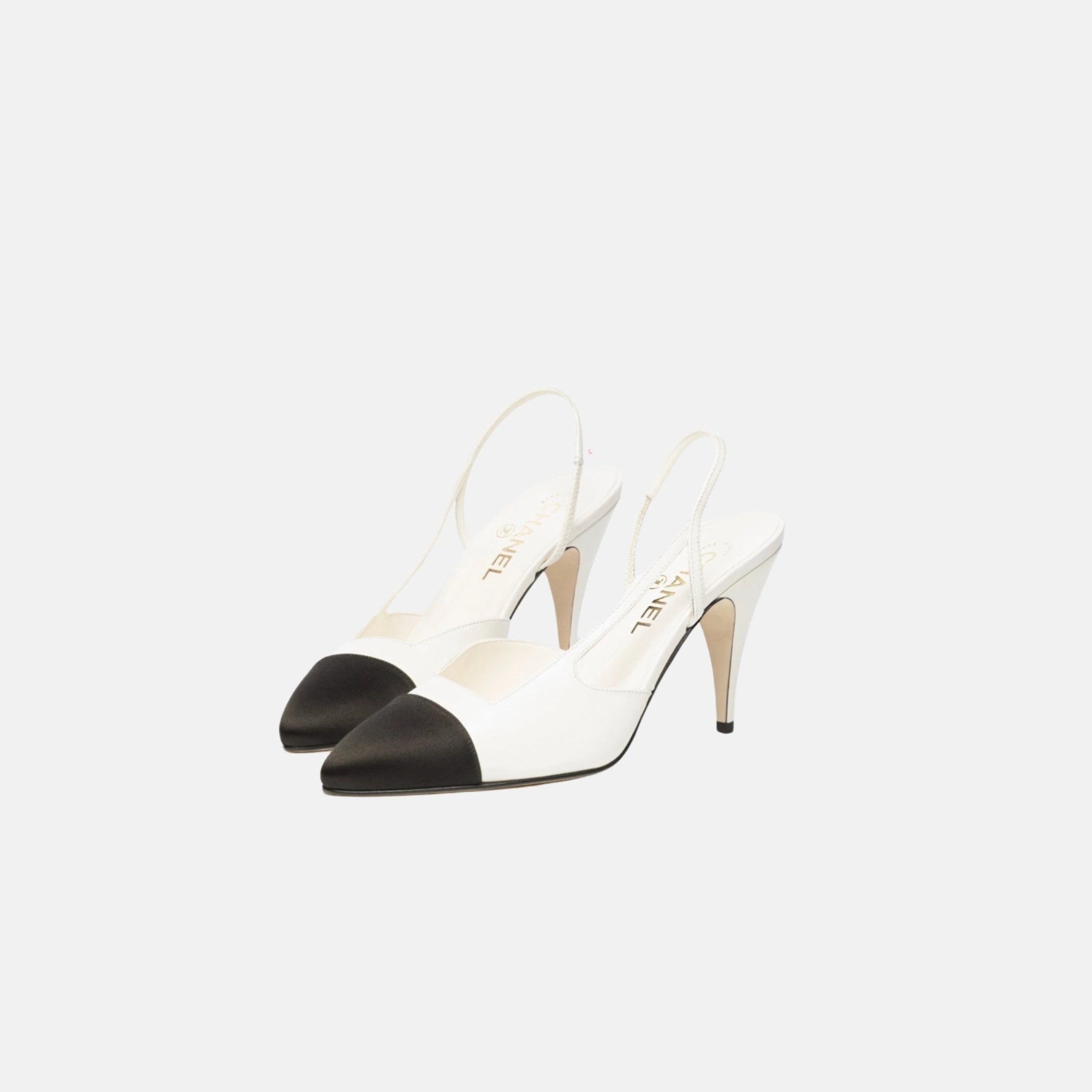 Chanel Heeled Slingbacks Goatskin Mixed Fibers, White, Front