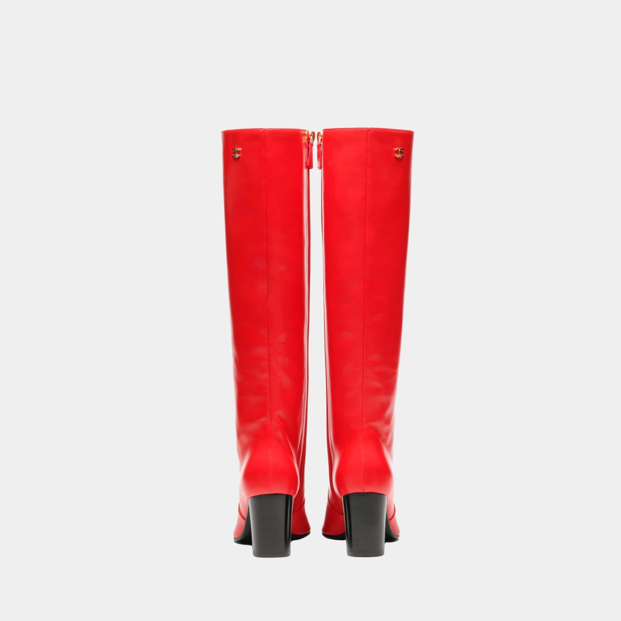 Chanel High Boots in Calfskin, Red, Back
