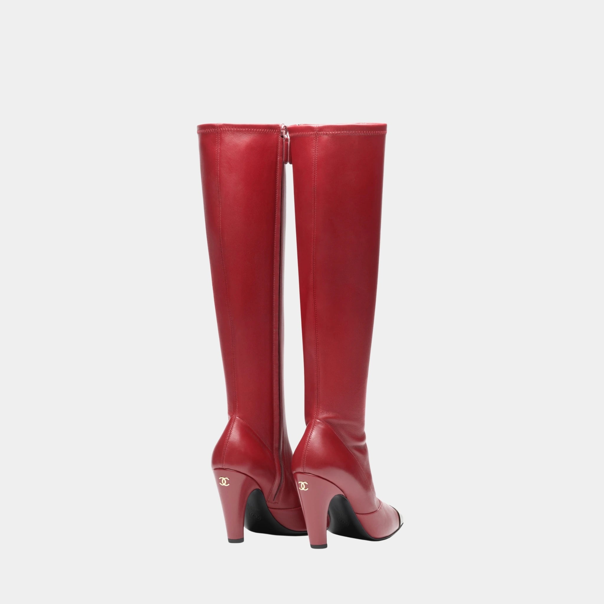 Chanel High Boots in Stretch Lambskin, Lambskin & Patent Calfskin, Burgundy Black, Back