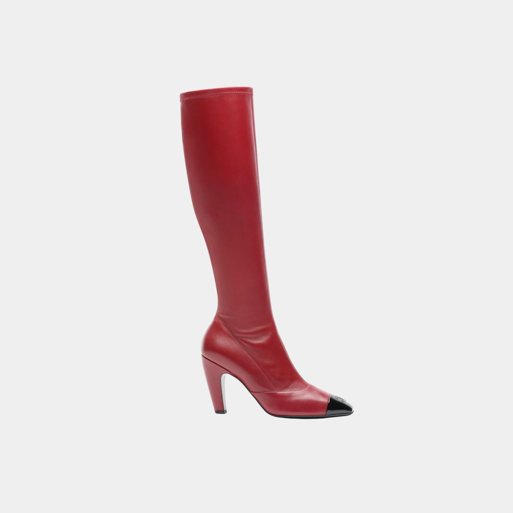 Chanel High Boots in Stretch Lambskin, Lambskin & Patent Calfskin, Burgundy Black, Side