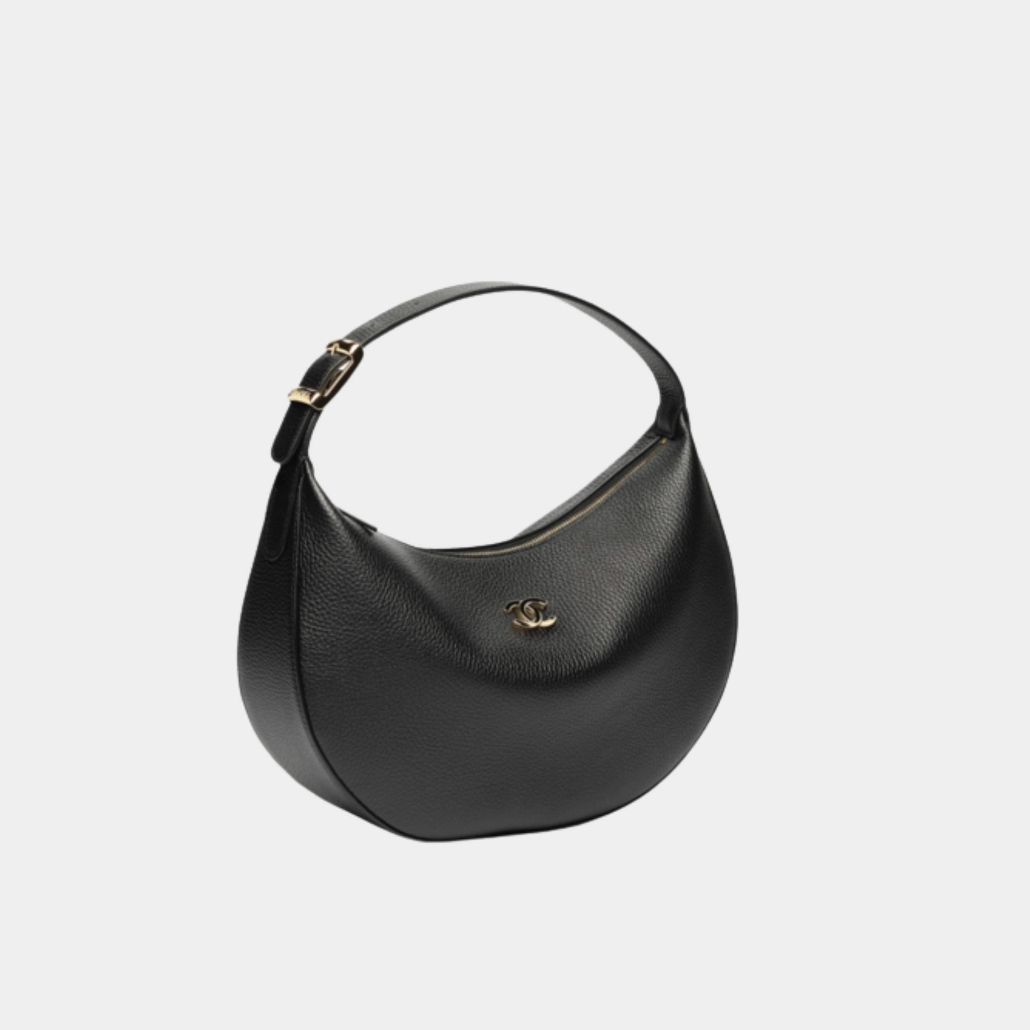 Chanel Hobo Handbag Grained Calfskin & Gold-Tone Metal Black