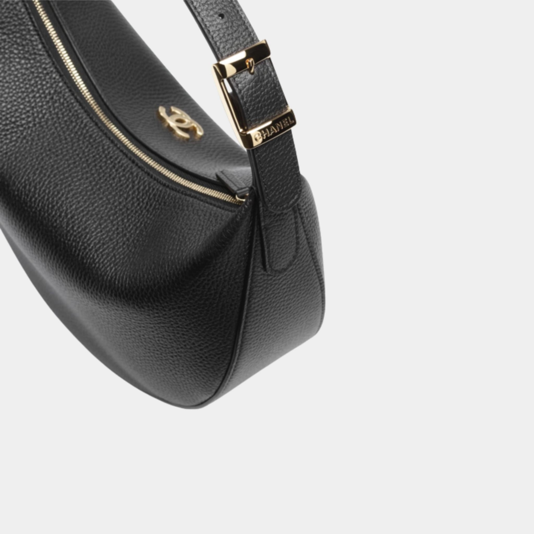Chanel Hobo Handbag Grained Calfskin & Gold-Tone Metal Black
