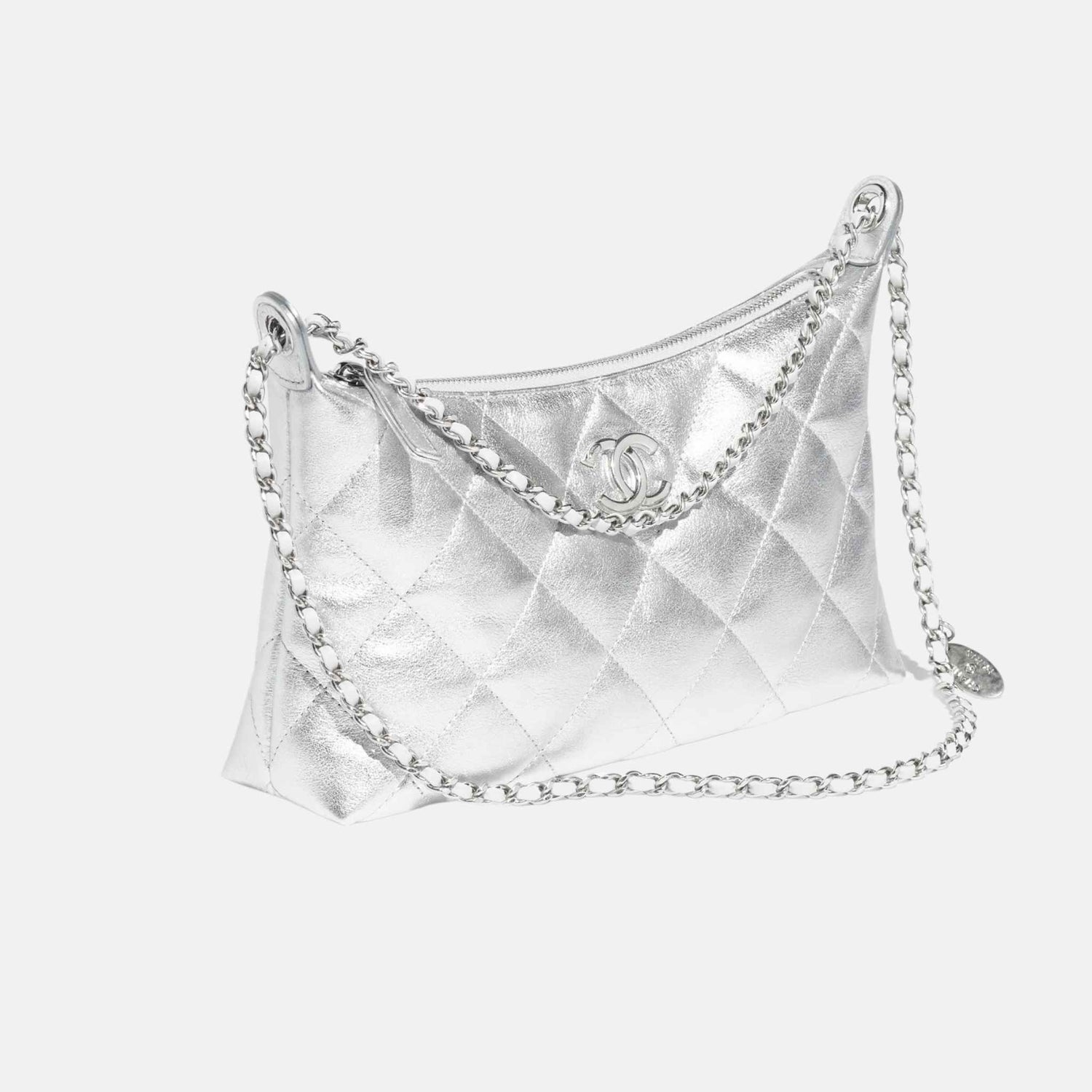 Chanel Hobo Handbag In Metallic Calfskin, Front