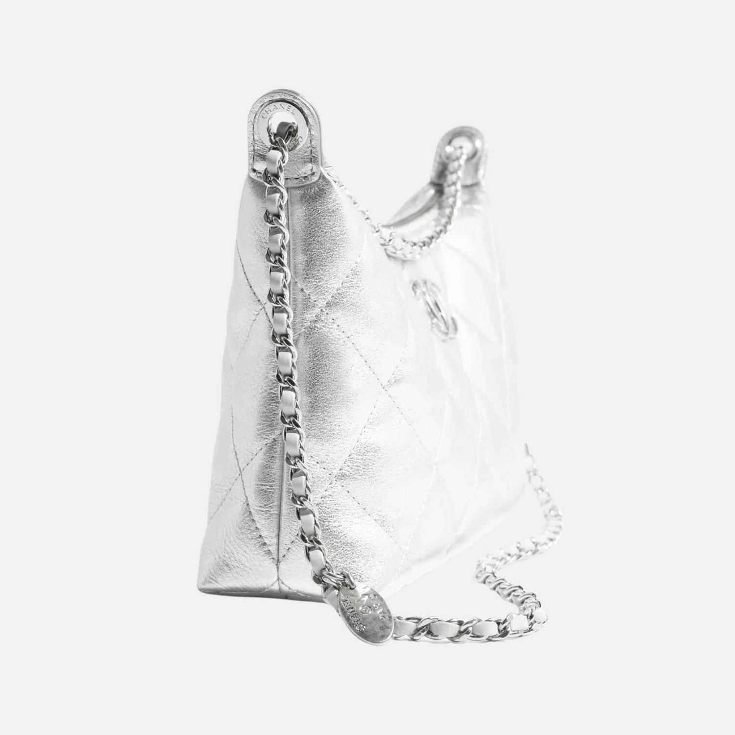 Chanel Hobo Handbag In Metallic Calfskin, Side
