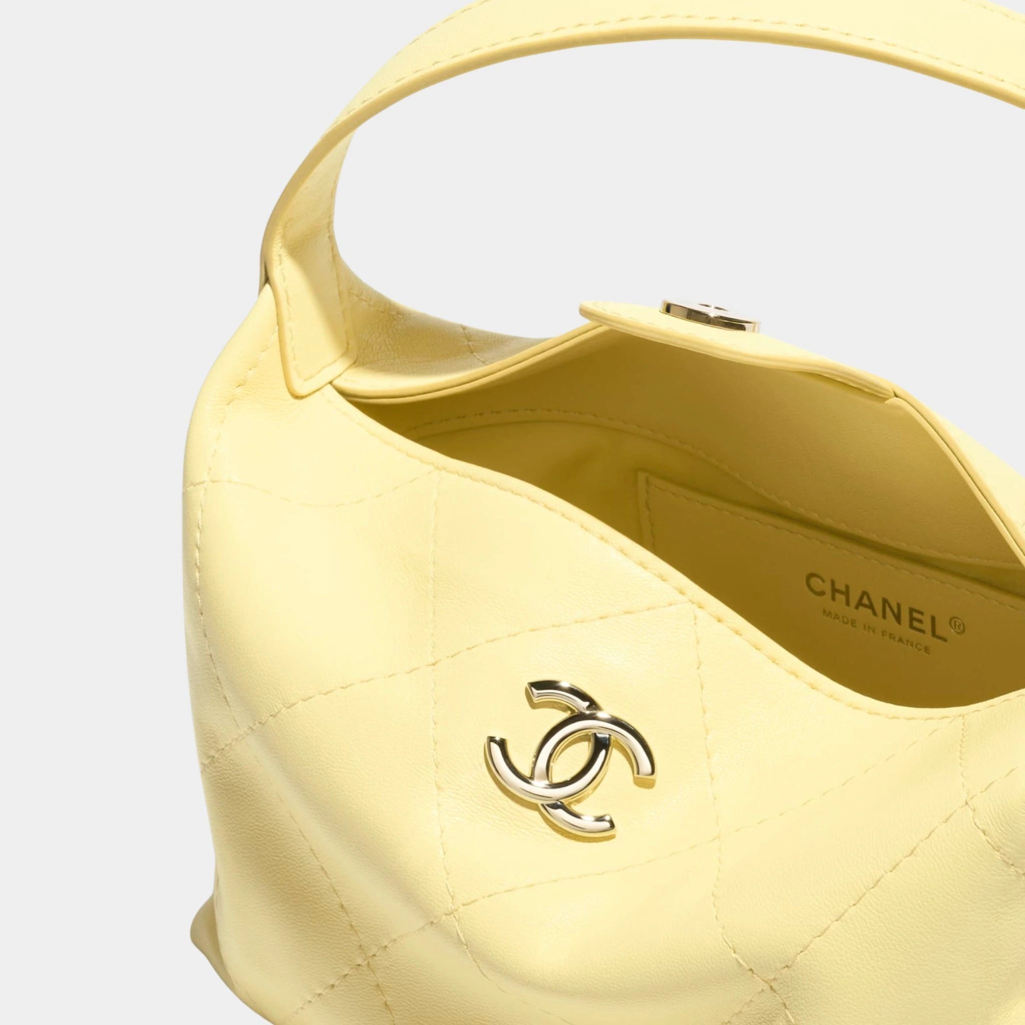 Chanel Hobo Handbag Shiny Calfskin & Gold Tone Metal