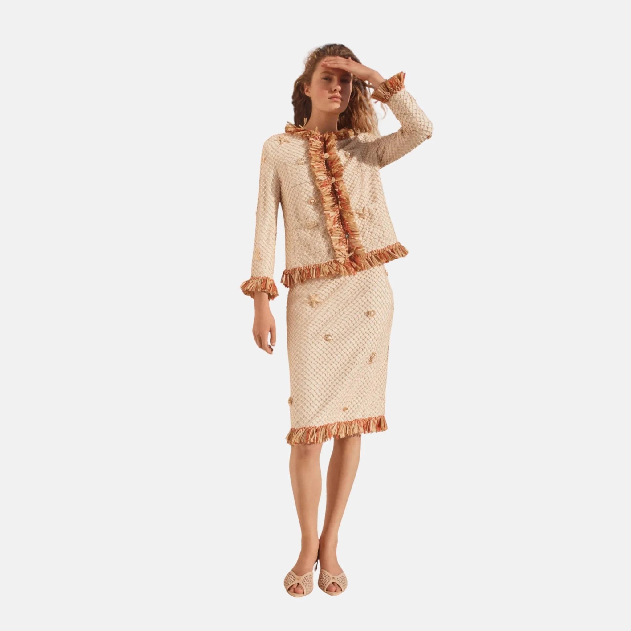 Chanel Jacket Cotton Silk Beige White
