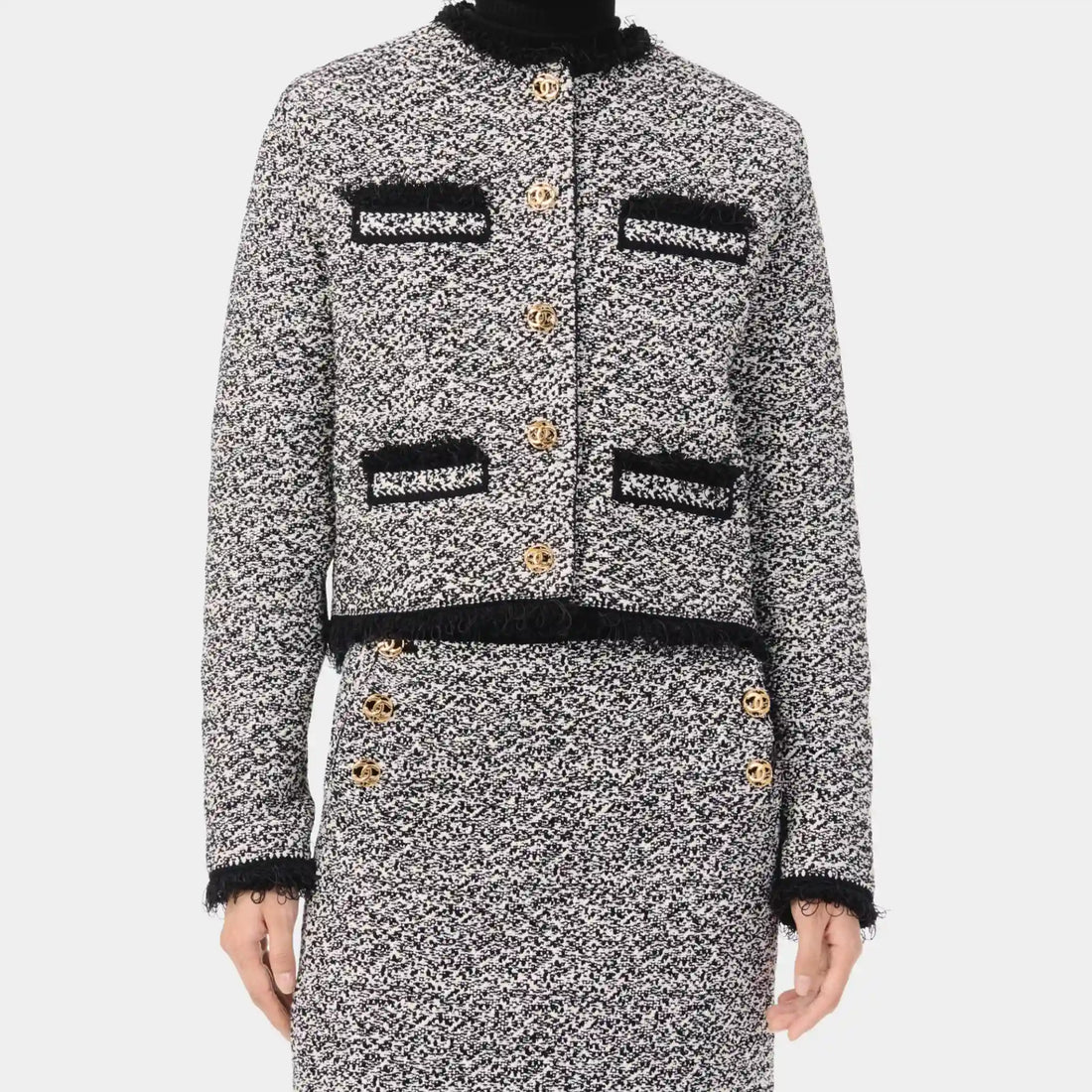 Chanel Jacket in Black & White Cotton, Front