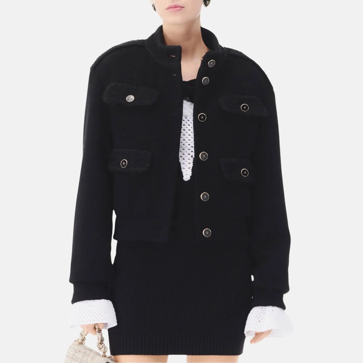 Chanel Jacket in Black Wool Tweed, Close
